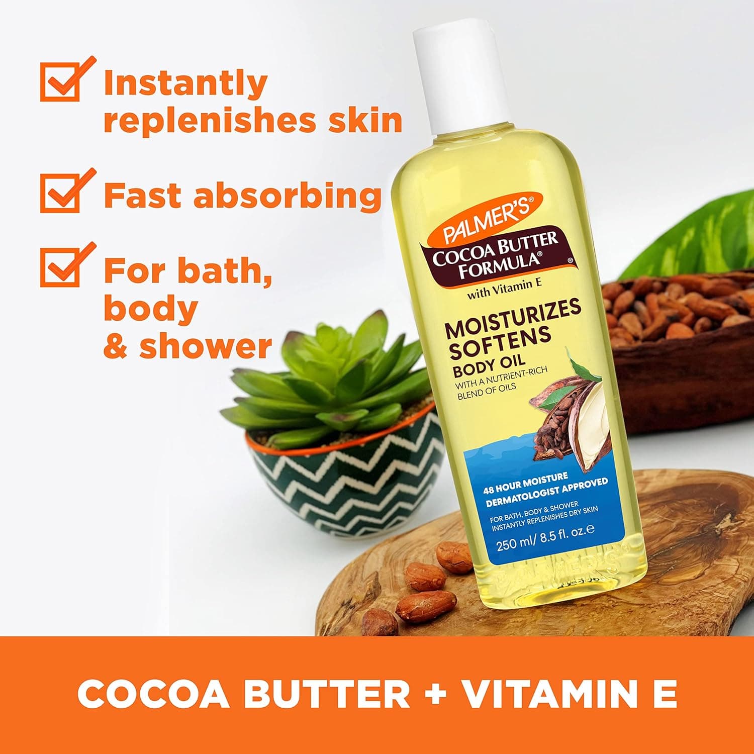 Palmer's Cocoa Butter Moisturizing Body Oil with Vitamin E, Radiant Looking Glow and Skin Hydration, Instant Absorption, Bath, Body and Shower, 8.5 Ounces - Image 3