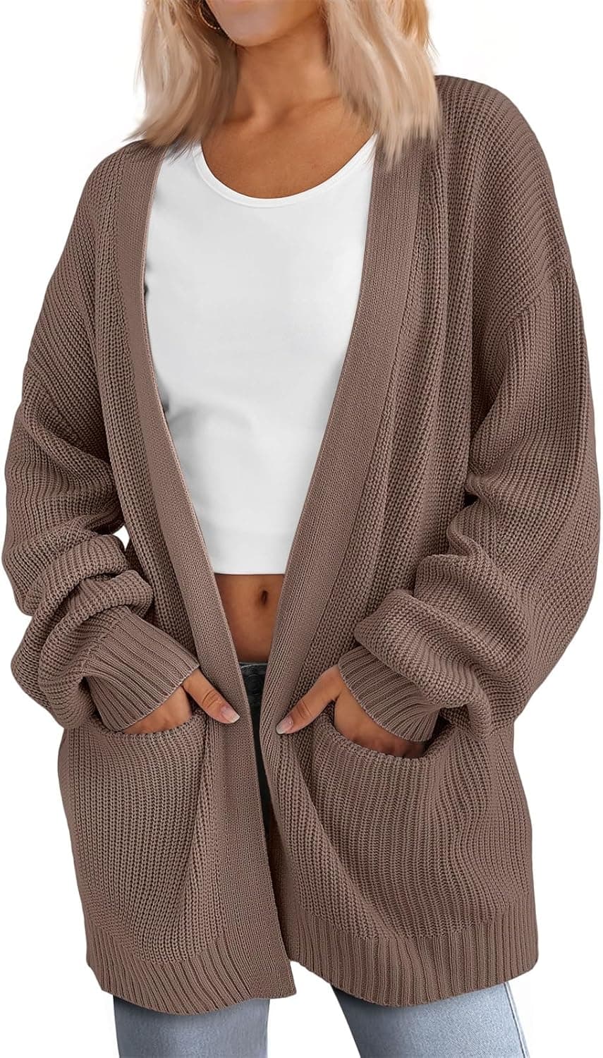 LILLUSORY Womens Oversized Cardigans Soft Knit Cardigan Sweater with Pockets Nutmeg Medium - Image 2