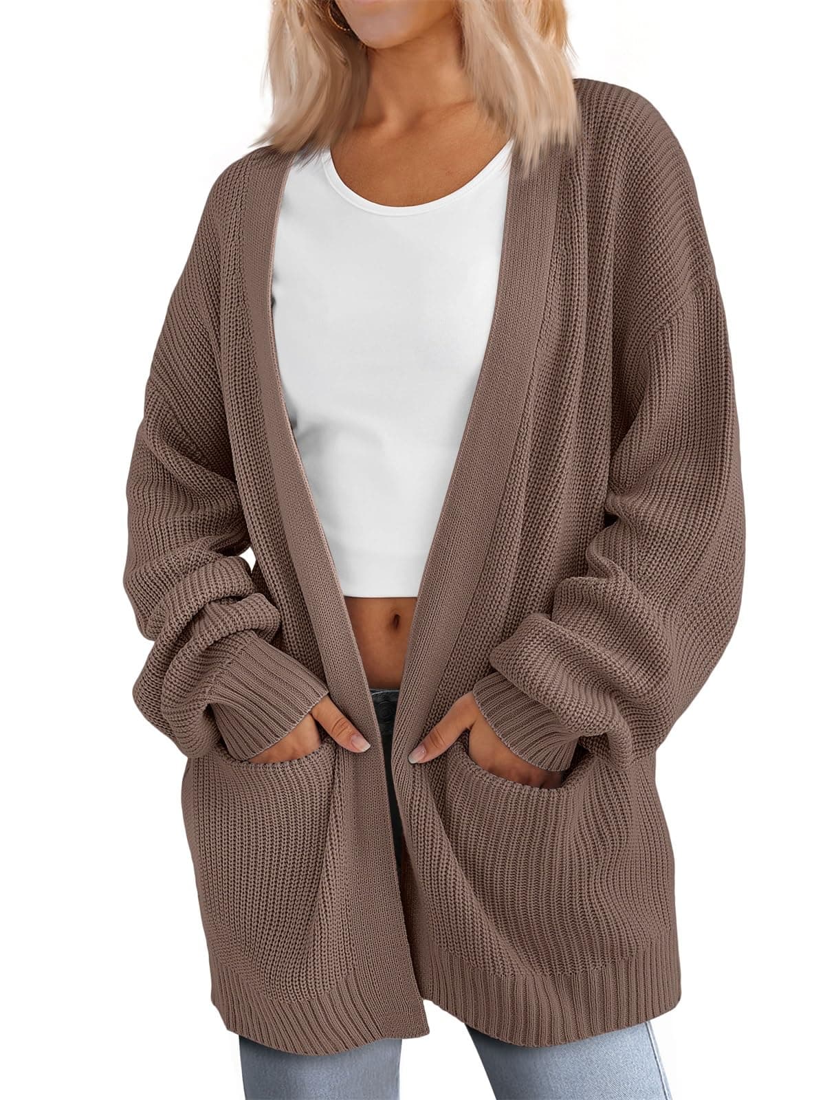 LILLUSORY Womens Oversized Cardigans Soft Knit Cardigan Sweater with Pockets Nutmeg Medium