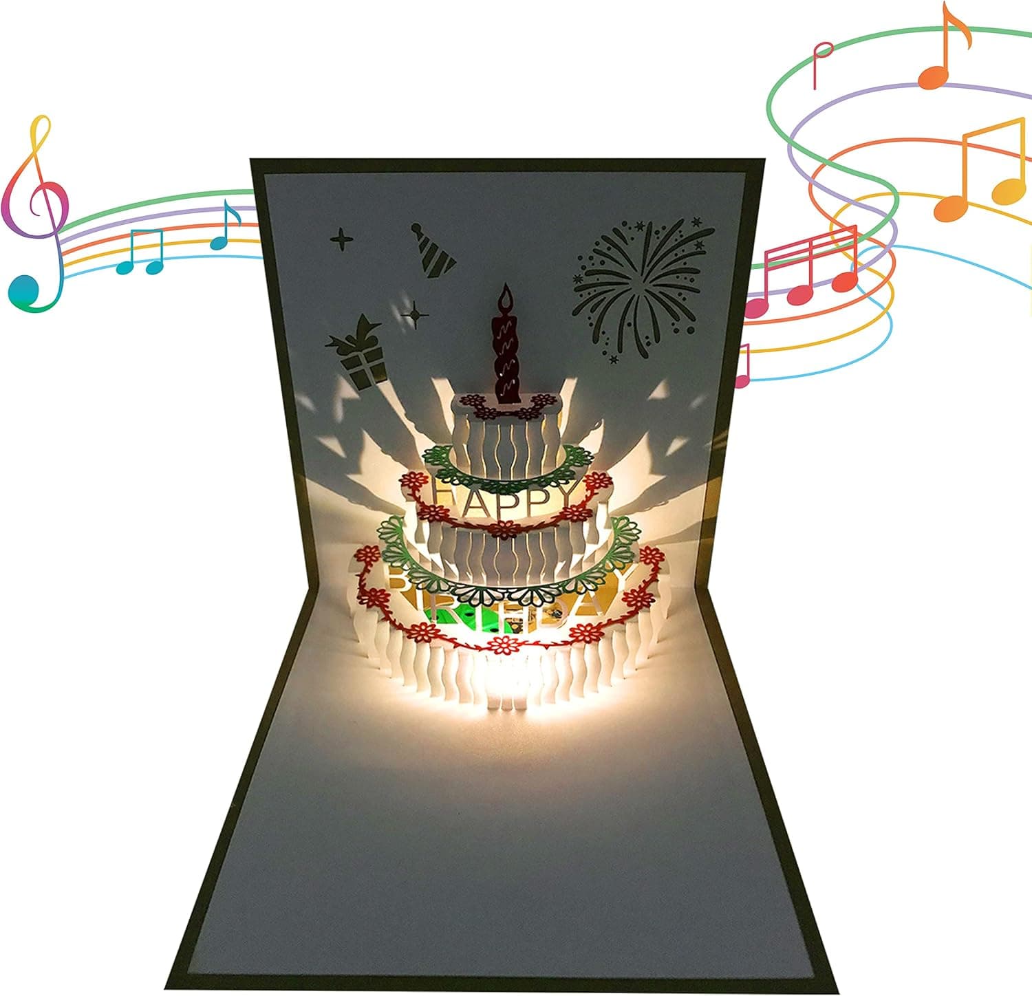 3D Pop Up Birthday Cards,Warming LED Light Birthday Cake Music Happy Birthday Card Postcards Pop Up Greeting Cards Happy Birthday Cards Best for Mom,Wife,Sister,Boy,Girl,Friends 1 Pack yellow card Warm light - Image 3