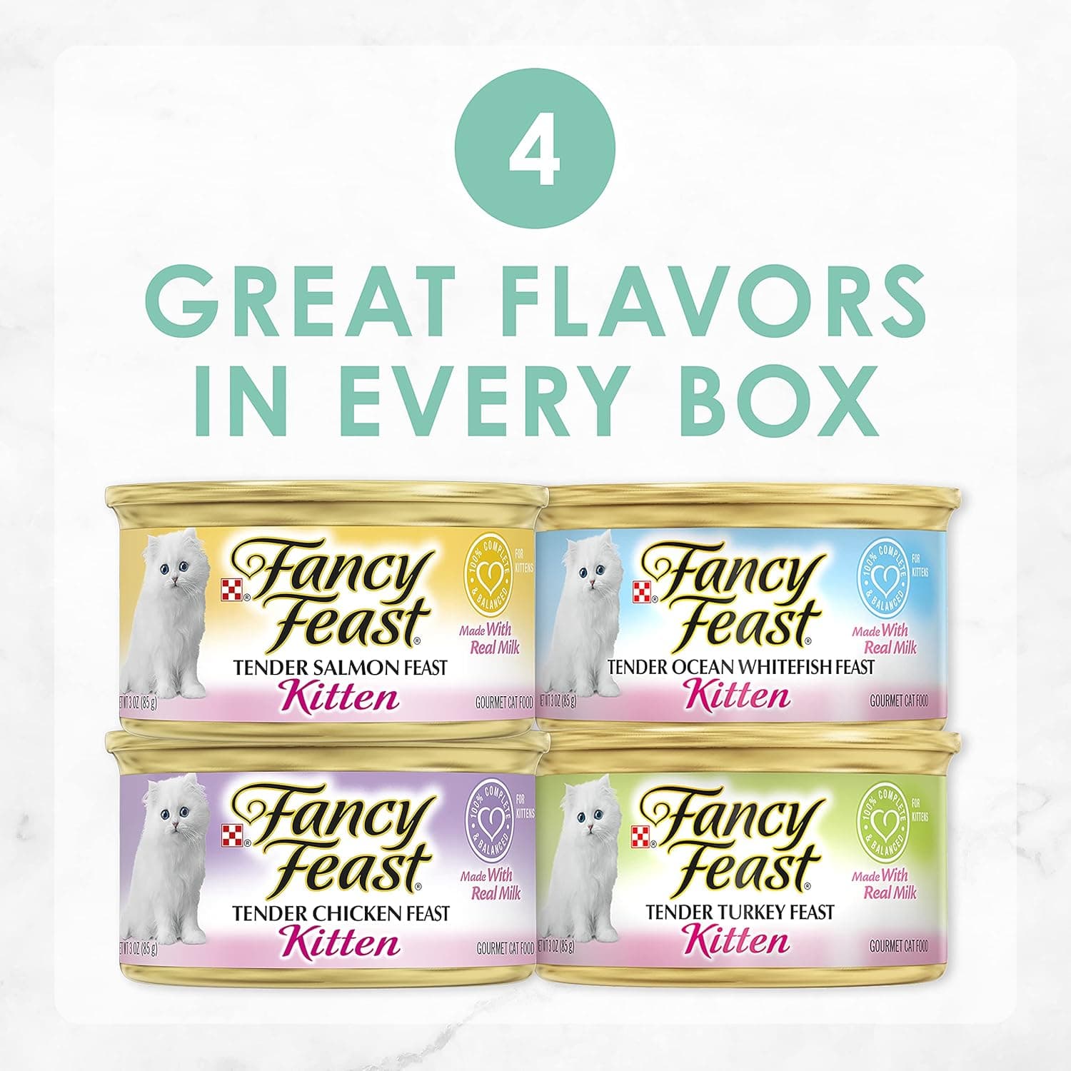 Purina Fancy Feast Tender Ocean Whitefish, Turkey, Chicken and Salmon Feasts Wet Kitten Food Variety Pack - (Pack of 24) 3 oz. Boxes 3 Ounce (Pack of 24) - Image 2