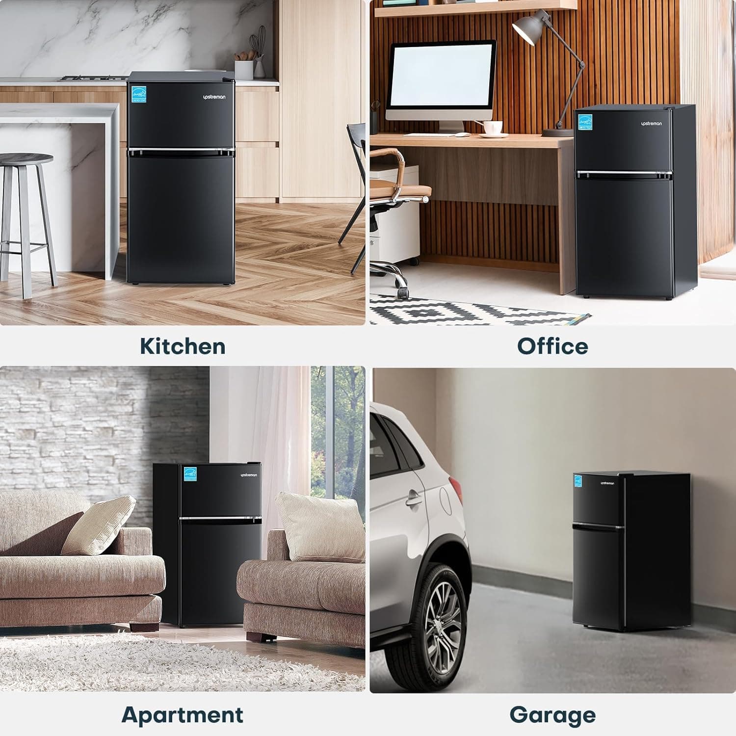 Upstreman 3.1 Cu.Ft Mini Fridge with Freezer, Double Door Small Fridge, Dorm Essentials, Adjustable Thermostat, Energy Saving, Mini Refrigerator for Office, Dorm, Bedroom, Black - Image 6