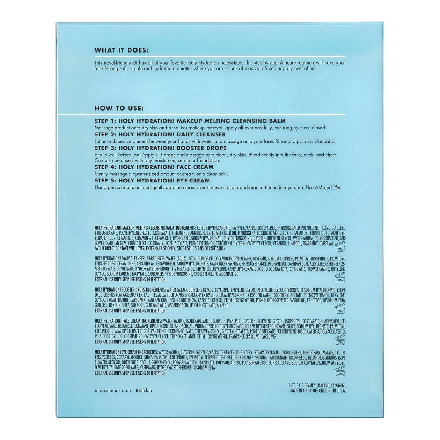 e.l.f. SKIN Holy Hydration! Hydrated Ever After Skincare Mini Kit, Cleanser, Makeup Remover, Moisturizer & Eye Cream For Hydrating Skin, Airplane-Friendly Sizes - Image 6