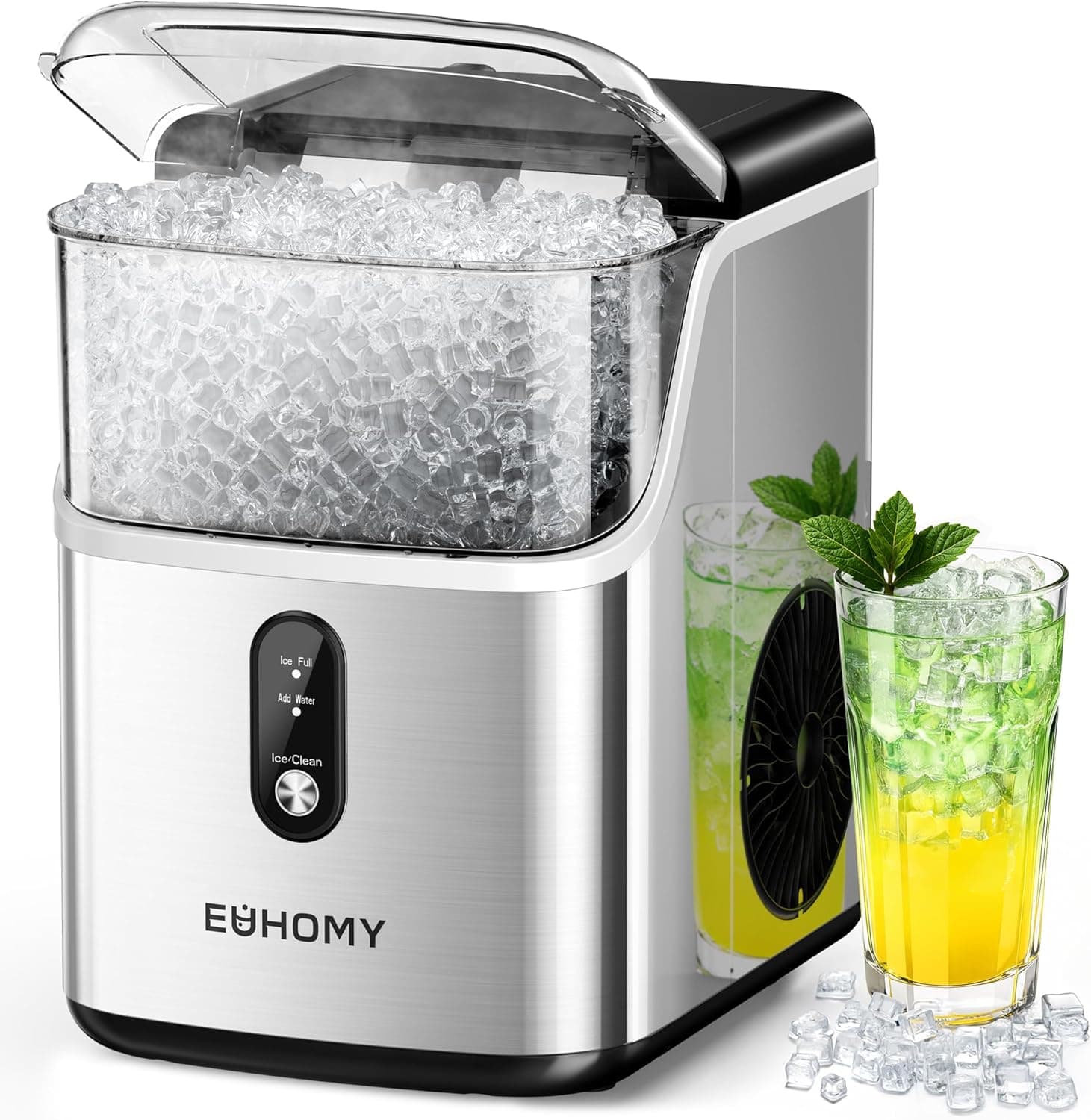 EUHOMY Nugget Ice Makers for Countertop with Ice Scoop & Basket, Self-Cleaning Sonic Pebble/Pellet Ice Maker Machine with 35lbs/24H Soft Ice for Home/Kitchen/Office, Stainless Steel, Silver Silver 35LBS/Day - Image 2