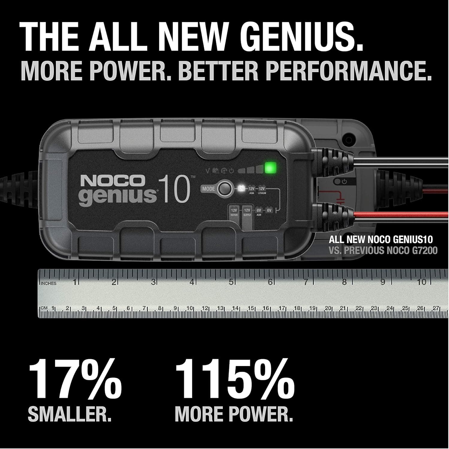 NOCO GENIUS10: 10A 6V/12V Smart Battery Charger – Automatic Maintainer, Trickle Charger & Desulfator with Overcharge Protection & Temperature Compensation – for Lead-Acid & Lithium Batteries - Image 2