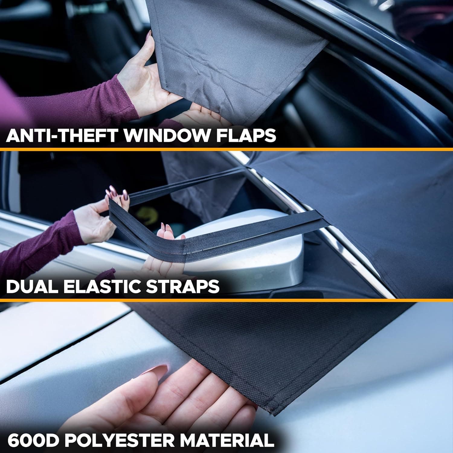 EcoNour Windshield Cover for Ice and Snow - Universal Fit for Car, SUV, Truck, Heavy Duty 600D Oxford Fabric Frost Protector for Ice & Sleet, Includes Anti-Theft Straps, Medium (69"x42") - Image 7