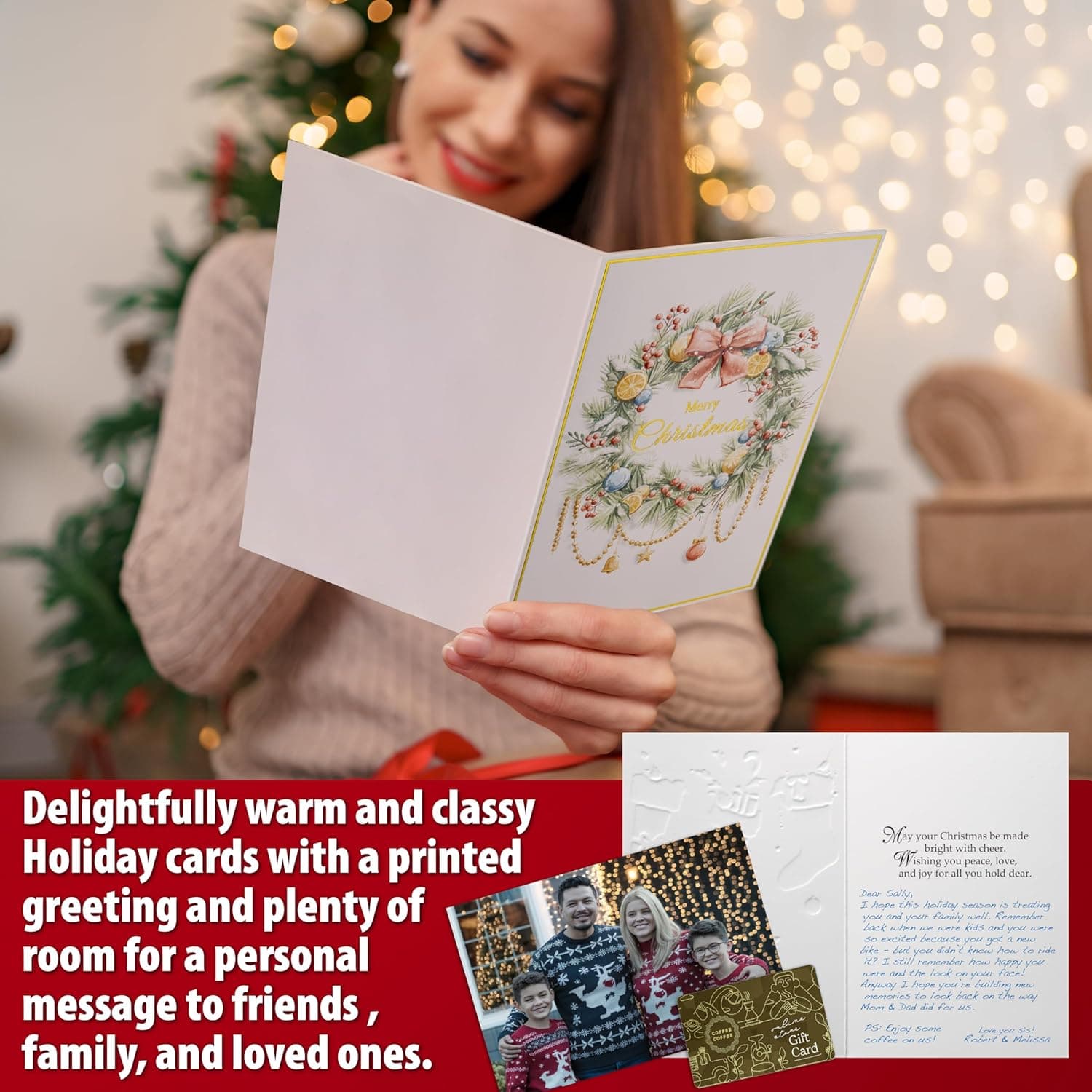 24 Christmas Cards Assortment, Festive Gold Foil Glitter Watercolor Bulk Xmas Cards with Envelopes & Messages - 6 Patterns, 4 3/4" x 7" for Friends, Family, Kids, Boys & Girls multi - Image 6