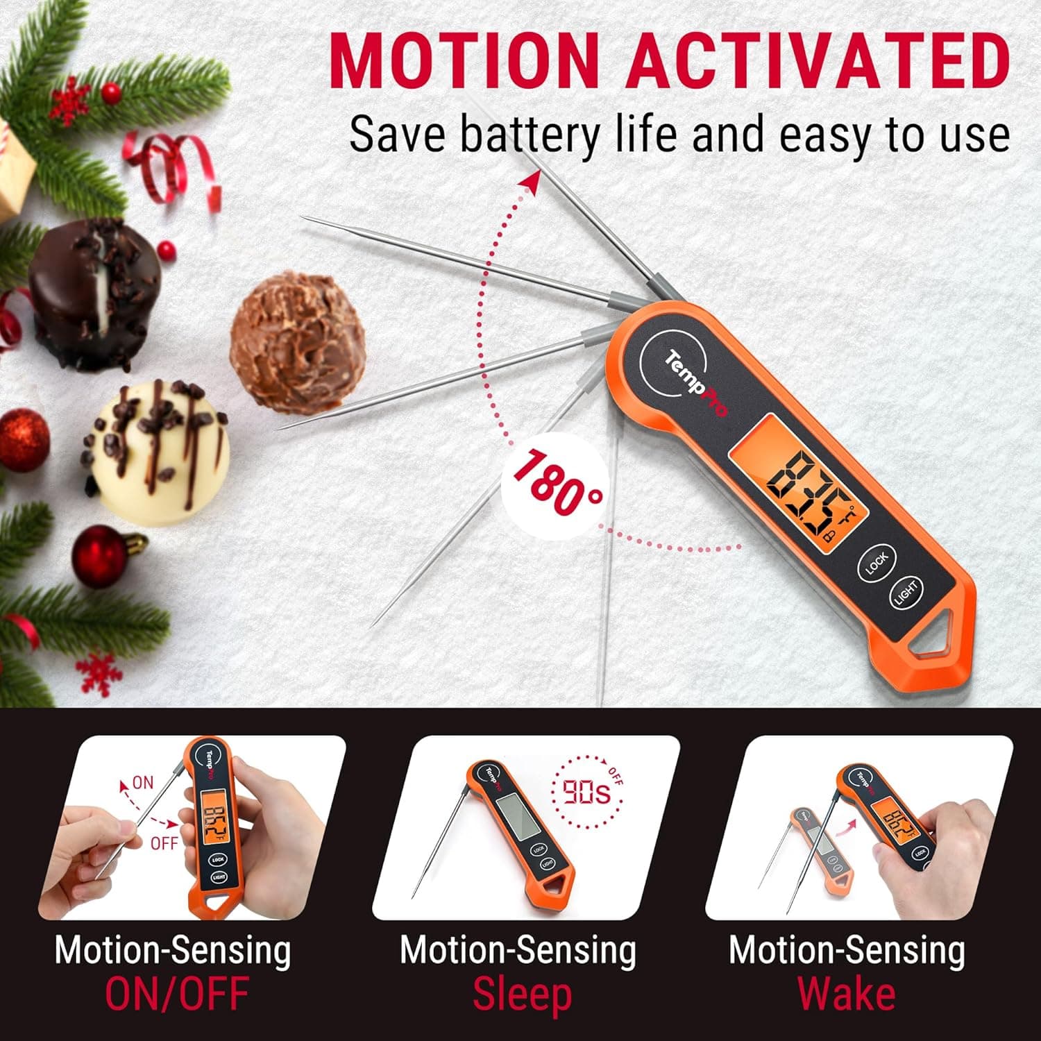 TempPro TP19H Digital Meat Thermometer for Cooking with Ambidextrous Backlit and Motion Sensing Kitchen Cooking Food Thermometer for BBQ Grill Smoker Oil Fry Candy Instant Read (Previously ThermoPro) Bright-orange - Image 5