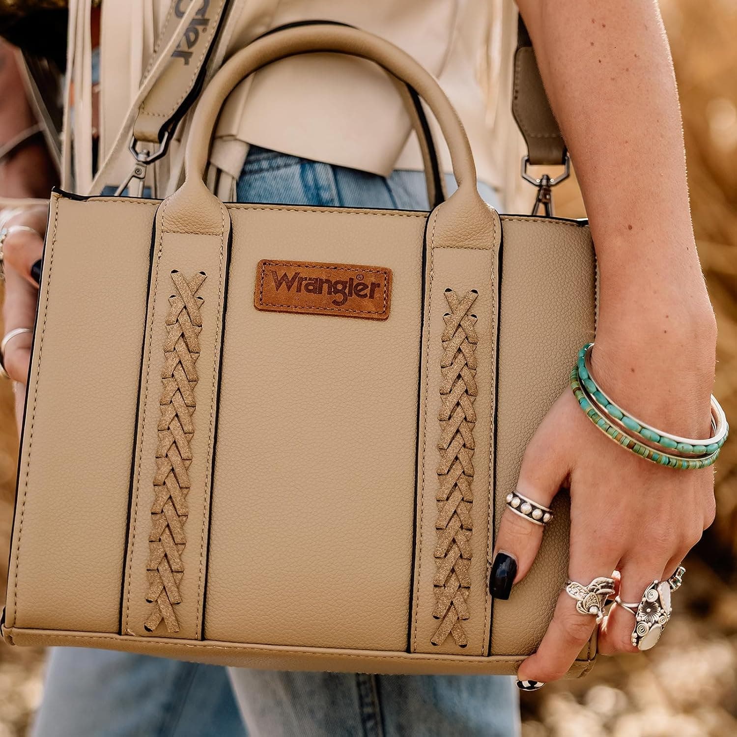 Wrangler Medium Tote Bag for Women Designer Satchel Handbags Top-handle Purses with Strap A-natural-khaki - Image 4