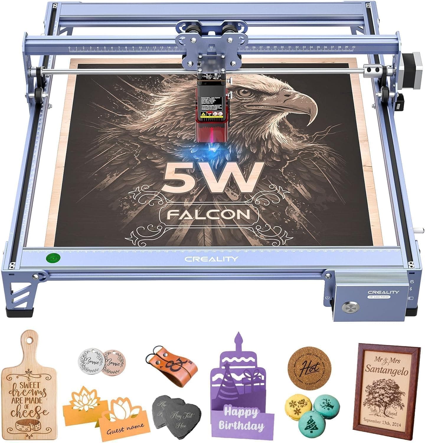 Creality Falcon 5W Laser Engraver Machine, 72w High Precision 0.06mm Laser Cutter and Engraving Machine for Wood Leather Acrylic Glass, 10000mm/min, Offline Usage, Working Area 400 * 415mm Falcon-5W