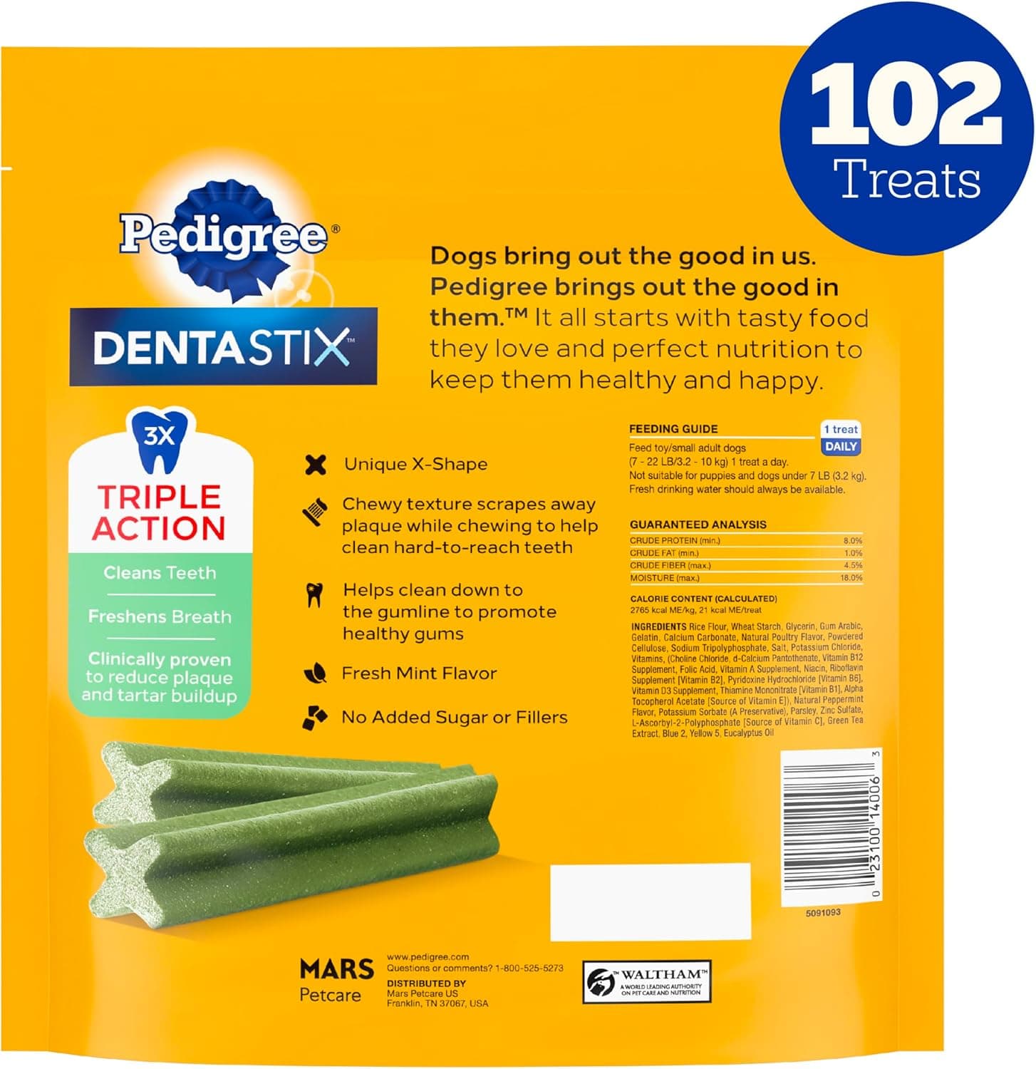 Pedigree Dentastix Masticables Dentales para Perros, Golosinas para Perros de Raza Pequeña y Juguete, Sabor Fresco, Bolsa de 1.54 lb. (102 Golosinas en Total) Menta 102 Contenido (Paquete de 1) - Image 2