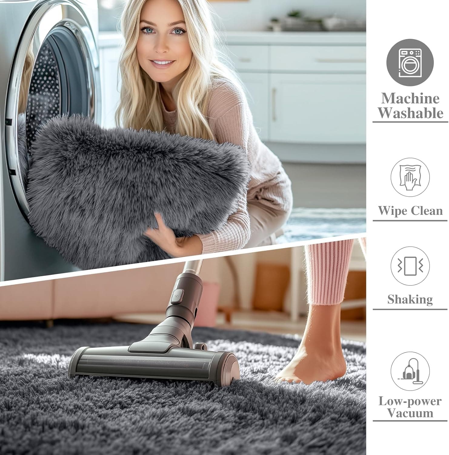 OLANLY Area Rugs for Living Room Bedroom, Machine Washable 4x5.9 ft Soft Fluffy Shaggy Bedside Rug, Indoor Floor Carpet for Kids Girls and Boys, Dorms, Nursery Rooms, Home Decor Aesthetic, Grey 4x5.9 ft Grey - Image 3