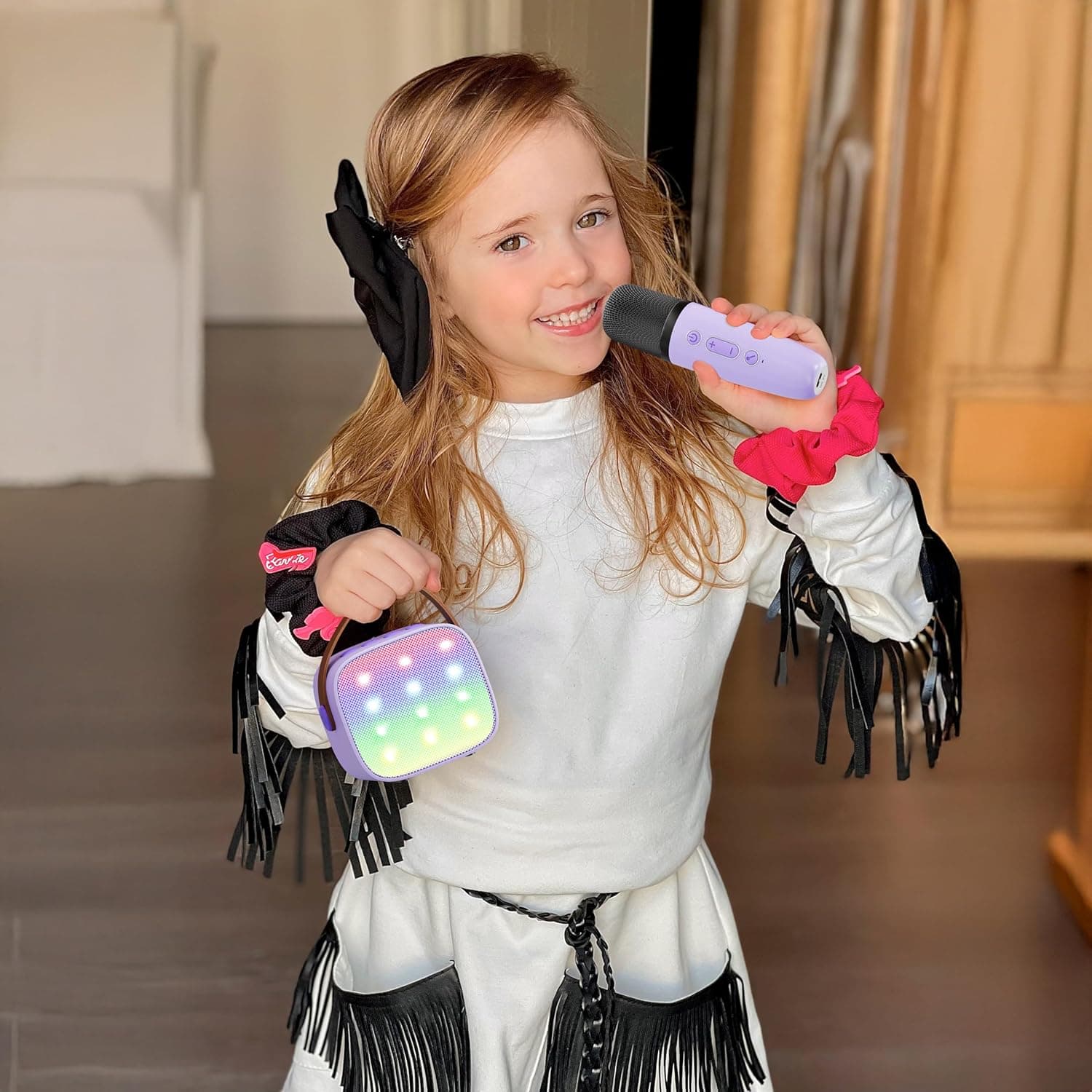 Mini Karaoke Machine with 2 Wireless Microphones, TOP Kids Gifts for Girls Ages 3, 4, 5, 6, 7, 8, 9, 10, 11, 12 +Years Old, 4-12th Christmas Birthday Toy Gift for Girls Boys Party (Purple) Purple 2 Mic - Image 10