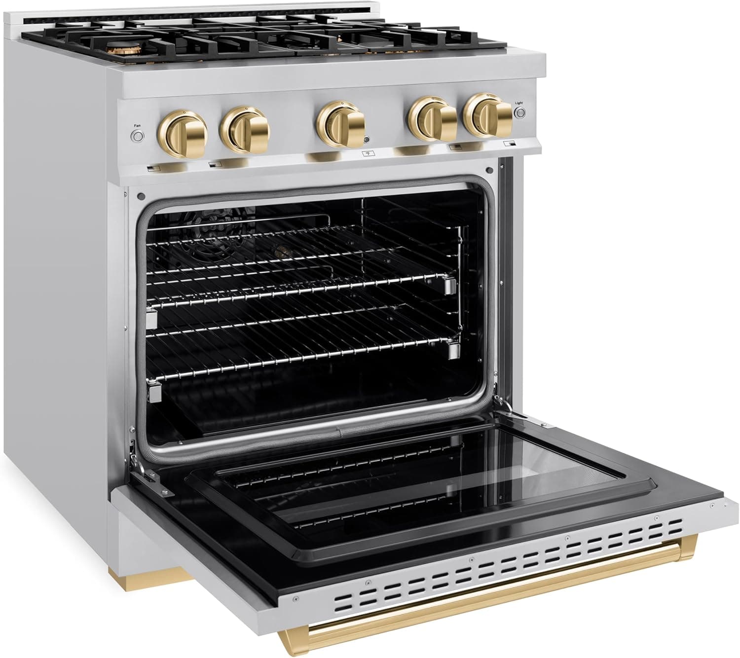 ZLINE Autograph Edition 30 in. 4.2 cu. ft. Classic Gas Range with 4 Burner Cooktop and Convection Gas Oven in Stainless Steel and Polished Gold Accents (CGRZ-30-G) - Image 4