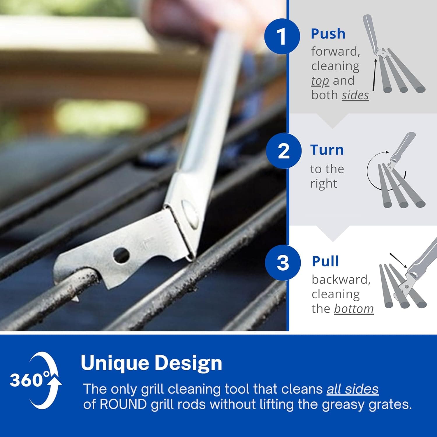 Grill Floss Premium Grill Scraper for Outdoor Grill with Round Grates - Bristle Free Grill Brush for Outdoor Grill - BBQ Grill Grate Cleaner Cleans Top and Bottom of Grill Without Lifting Grates - Image 3