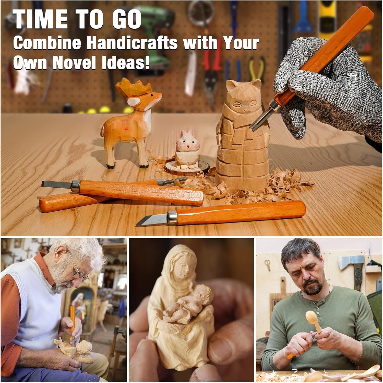 Wood Carving Kit, 23pcs Wood Carving Tools with 4 Wood Carving Knives 5 Detail Knives 9 Blocks, Whittling Kit DIY Hobbies for Adults - Image 8