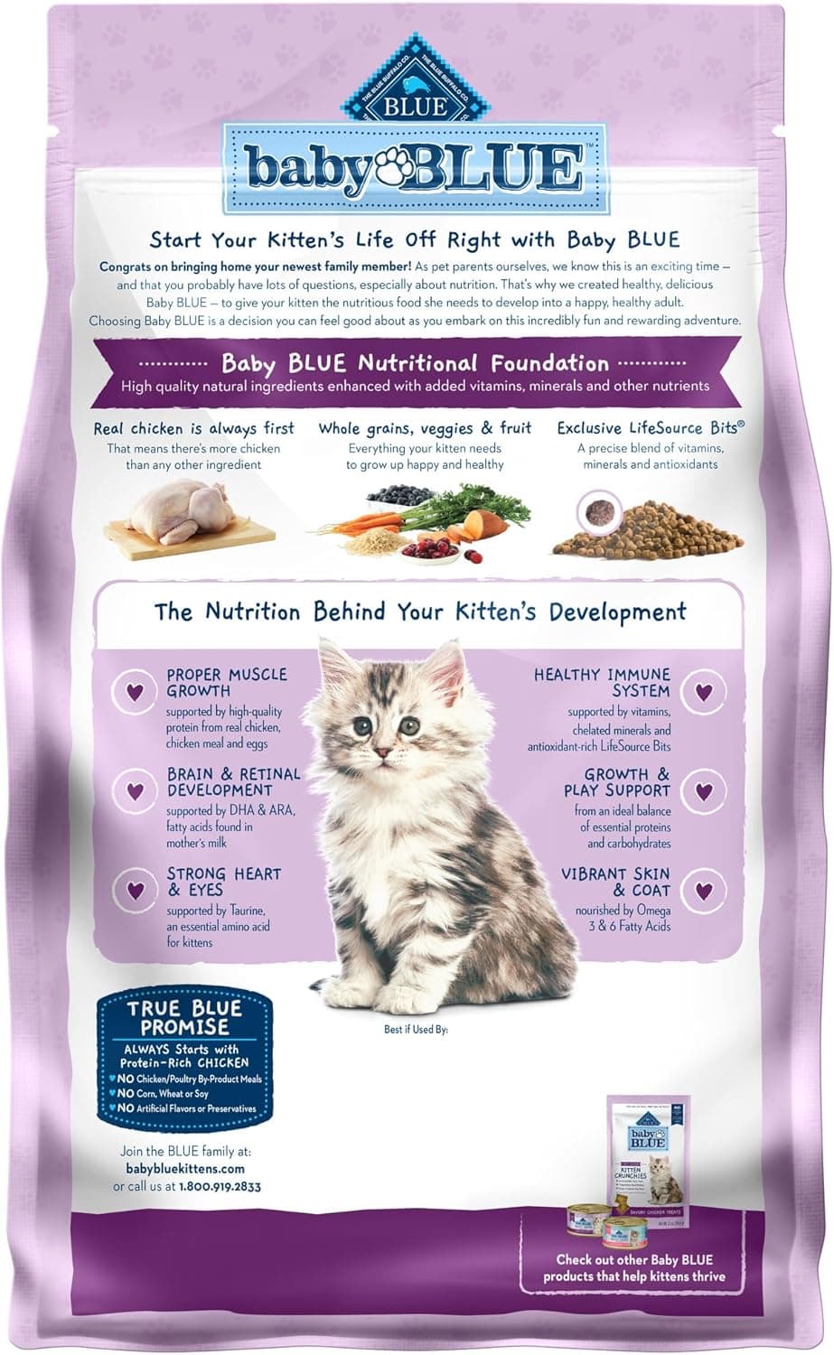 Blue Buffalo Baby Blue Natural Kitten Dry Cat Food, Healthy Growth Formula with DHA, Chicken and Brown Rice Recipe, 2-lb Bag Chicken & Brown Rice 2 Pound (Pack of 1) - Image 3