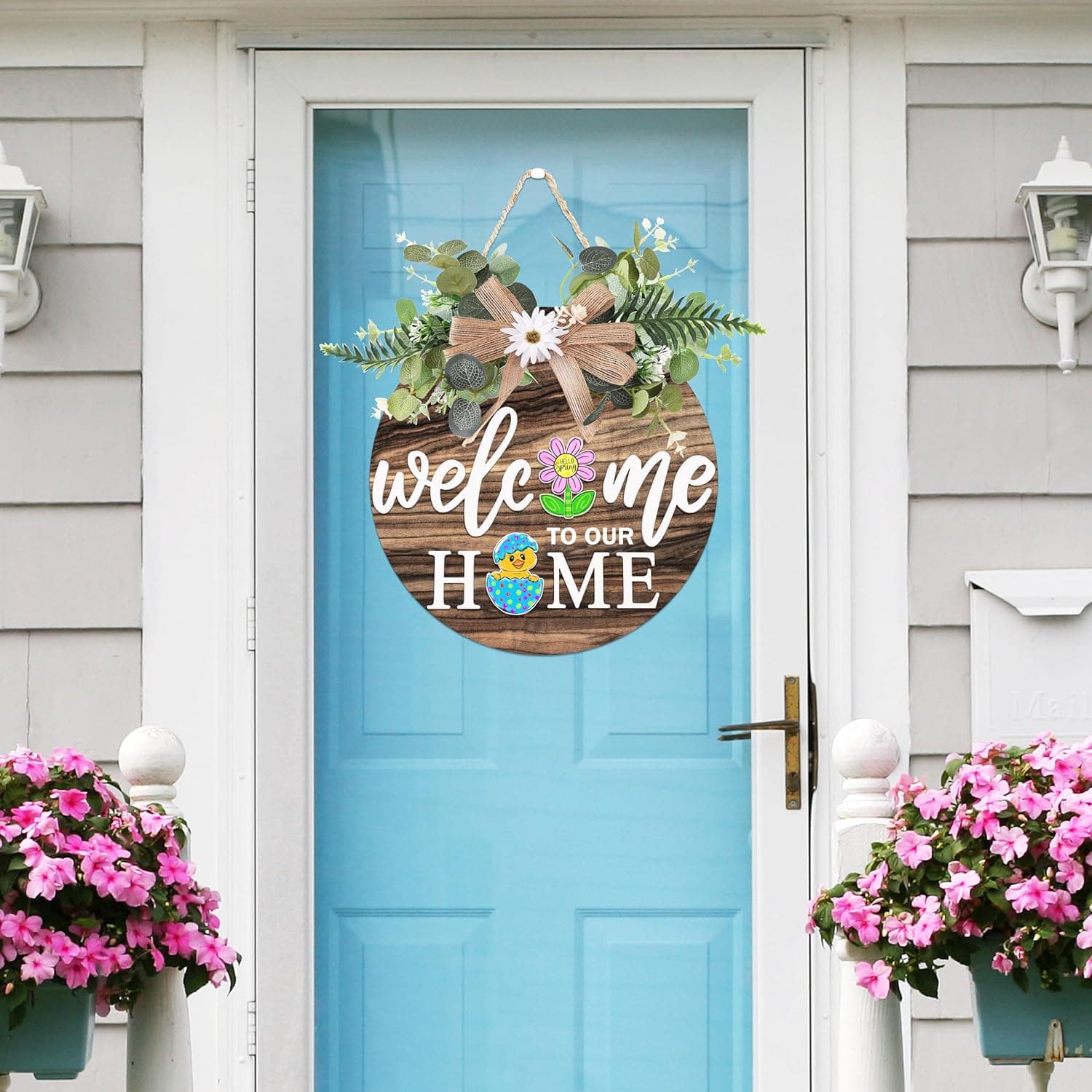 Interchangeable Welcome Sign for Front Door with 4 Seasonal Wreaths and 21 Changeable Icons, Farmhouse Rustic Outdoor Welcome Signs Porch, Holiday Spring Summer Winter Fall Decorations for Home Gifts - Image 9