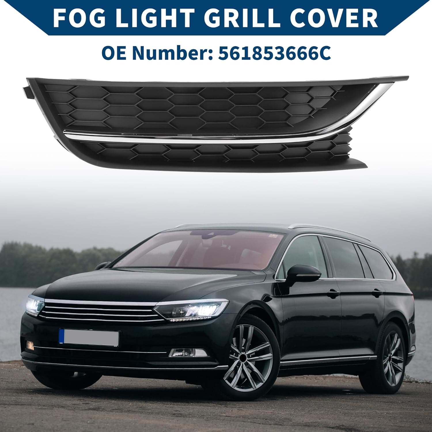 No.561853666C Fog Light Grill for Volkswagen Passat 2012-2015 Front Right Front Lower Bumper Fog Light Cover Inserts ABS 1 Pc Black Silver Tone - Image 3