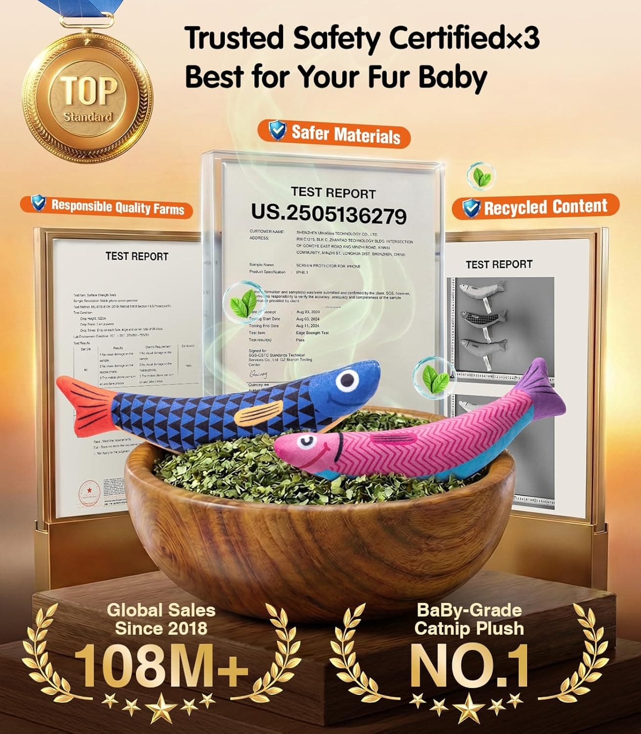 Juguetes para Gatos con [5000mg A+Hierba Gatera Natural & Silvervine] [Grado Bebé] Juguetes Interactivos Suaves para Morder para Gatos y Gatitos de Interior, [Sonido de Crinkle & Campana] Juguete en Forma de Pez, Vuelve Loco a tu Gato Aburrido con Diversión Azul+Rosa - Image 2