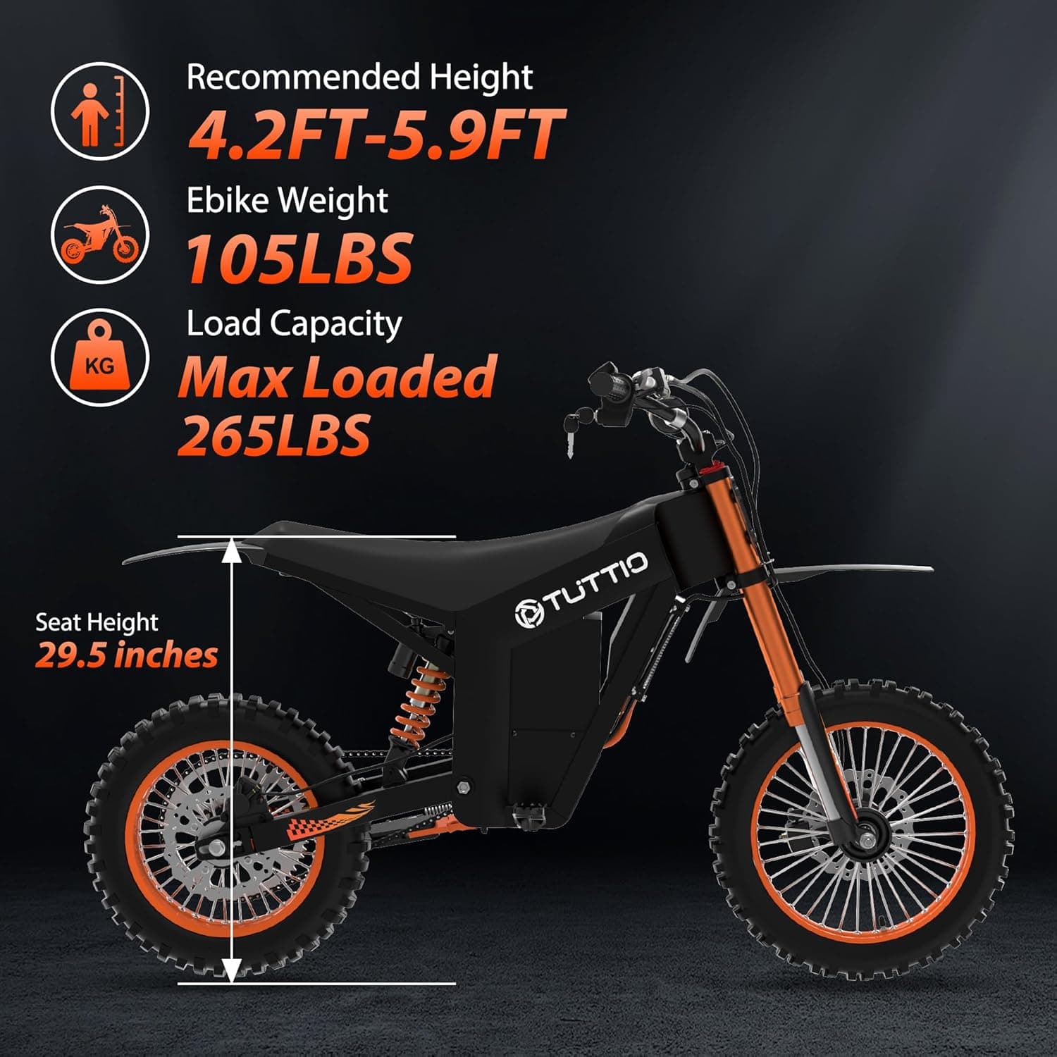Tuttio Soleil01 Electric-Dirt-Bike for Teens Adults, 14"/12" Fat Tire 2000W Electric-Motorcycle with 48V 21AH Battery Ebike 37MPH Hydraulic Brakes Mountain Off-Road EBike Fit Age 13+ Soleil01-21ah - Image 6