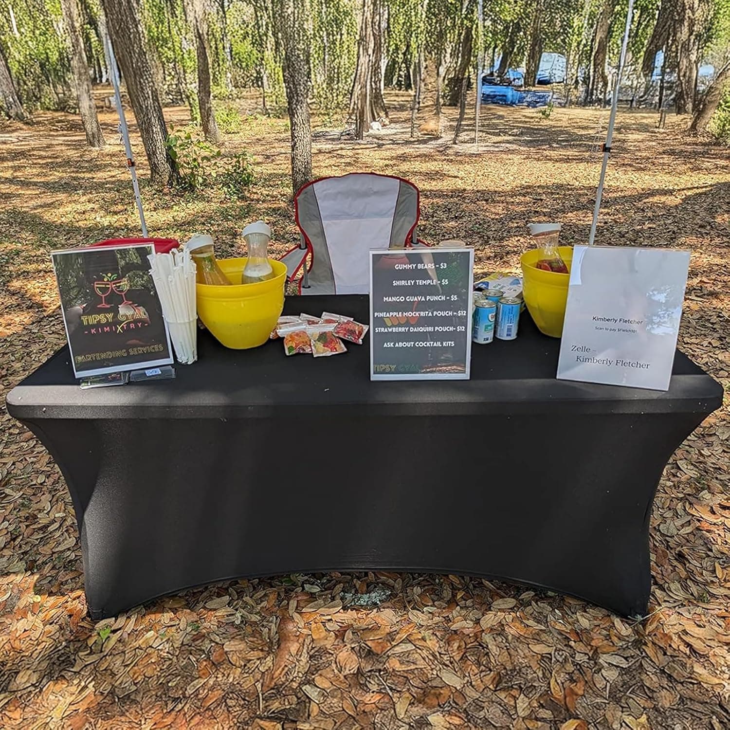 Trlyc 2件装 6英尺氨纶桌布 - 72 x 30英寸矩形拉伸桌布，抗皱拉伸桌罩，适用于婚礼、派对、宴会、野餐、户外装饰 (2件，黑色) 72" x 30" (6英尺 - 2件装) 黑色 - Image 3