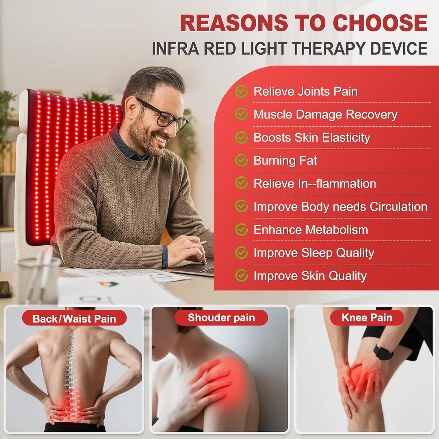 Red Light Therapy Mat for Body, 39’’ x 24’’Large Near Infrared Light Therapy with Timer, 660nm 850nm Home Red Light Therapy Blanket for Back Belly Shoulder Muscle Joint (with Storage Bag) Red Max - Image 4