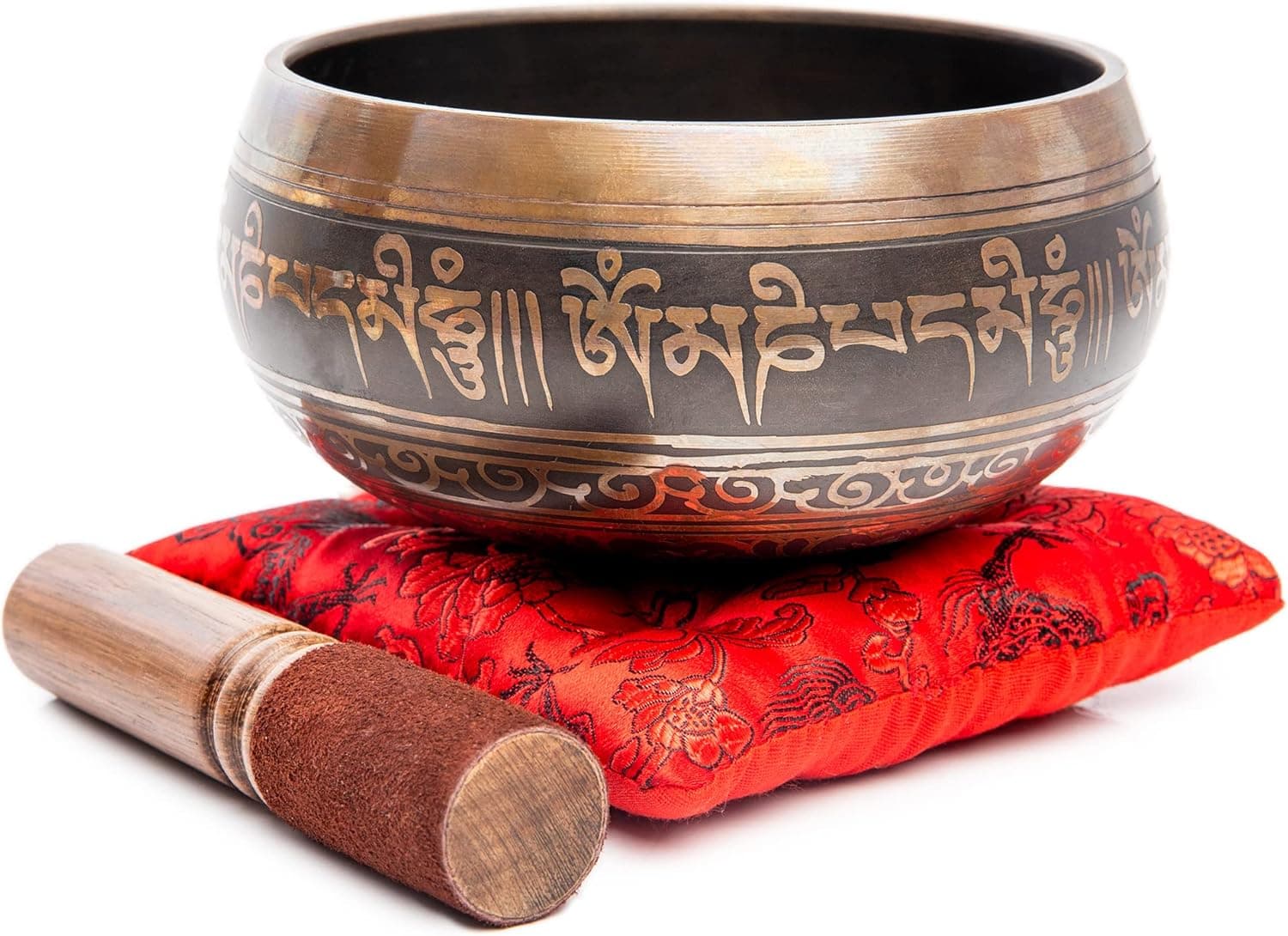 Premium Tibetan Singing Bowl Set – Handmade in Nepal Sound & Meditation Bowl – Spiritual Decor for Yoga, Wellness Spaces & Relaxation by Himalayan Bazaar (Brown & Red) Brown - Red 4 Inches - Image 2