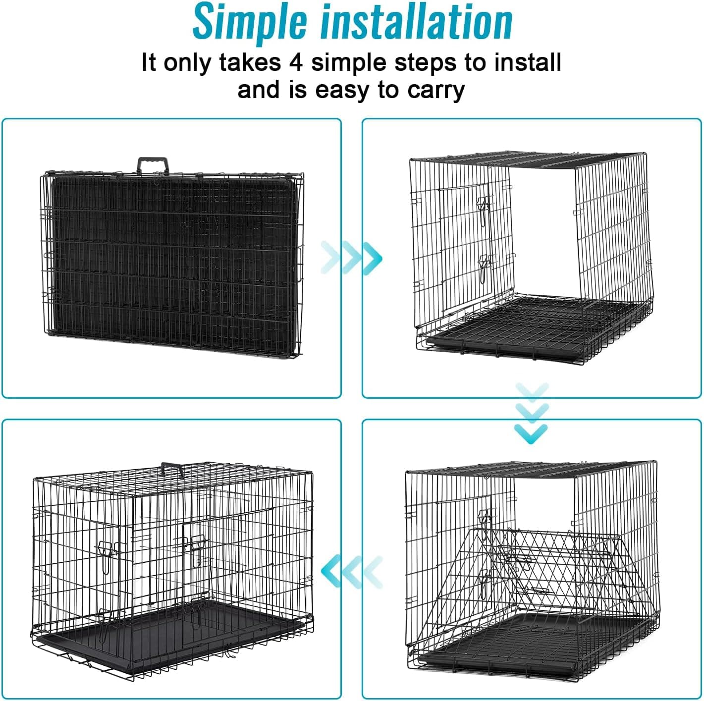 FDW Dog Crate for Small Dogs 24 Inch Folding Metal WirePet Cage Double Door W/Divider Panel Indoor Outdoor Kennel Leak-Proof Plastic Tray,Black Black 24 Inch Double Door - Image 7