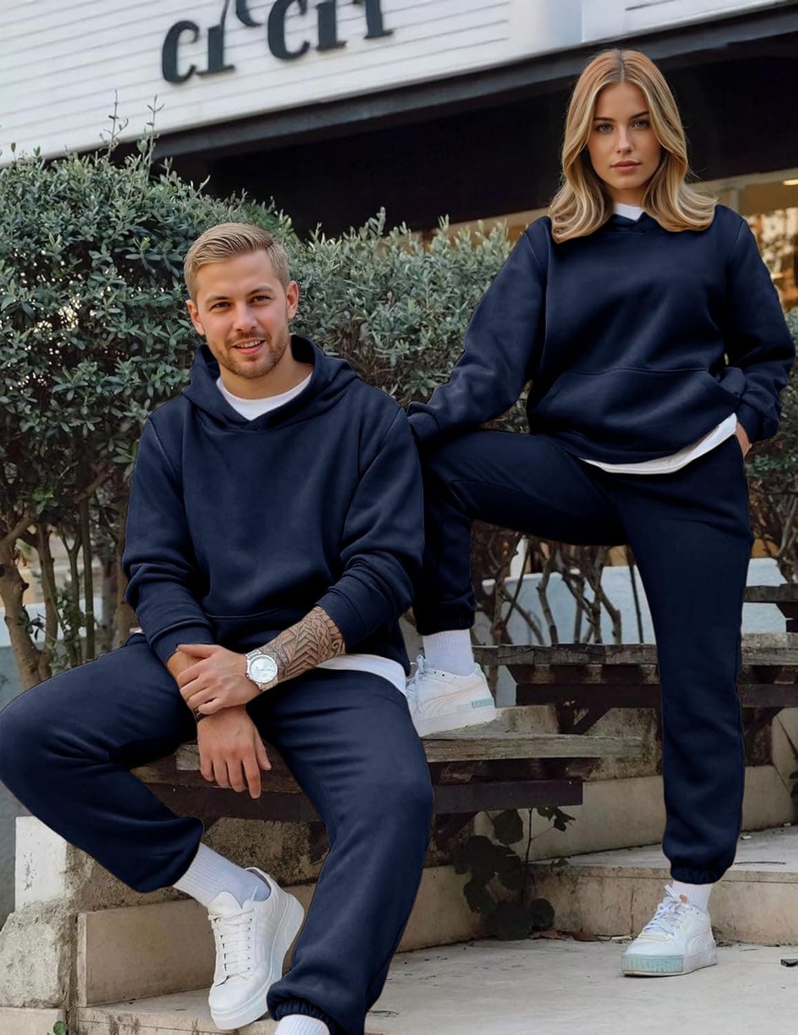 JMIERR Men's 2 Piece Outfits Hoodie Sweatshirt Tracksuit & Joggers Sweatpants Sweatsuit Set X-Large Navy Blue - Image 5