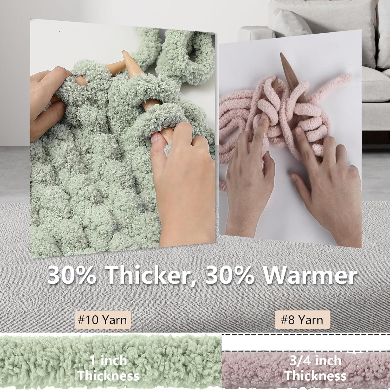 Chunky Yarn for Hand Knitting - #10 Chunky Chenille Yarn, Jumbo Big Thick Chunky Yarns for Crocheting, Super Bulky Chunky Knit Blanket Yarns, 8 Skein (25 yds 8 oz Each Skein), Sage Green 8 Pack Sage Green - Image 4