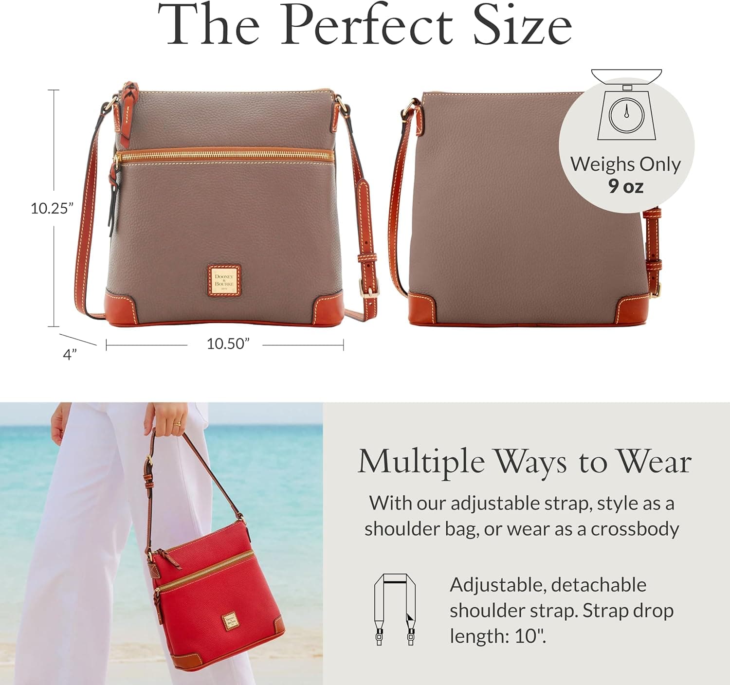 Dooney & Bourke Women's Crossbody in Pebble Grain Leather, Large Handbag with Adjustable Shoulder Strap One Size Black - Image 5