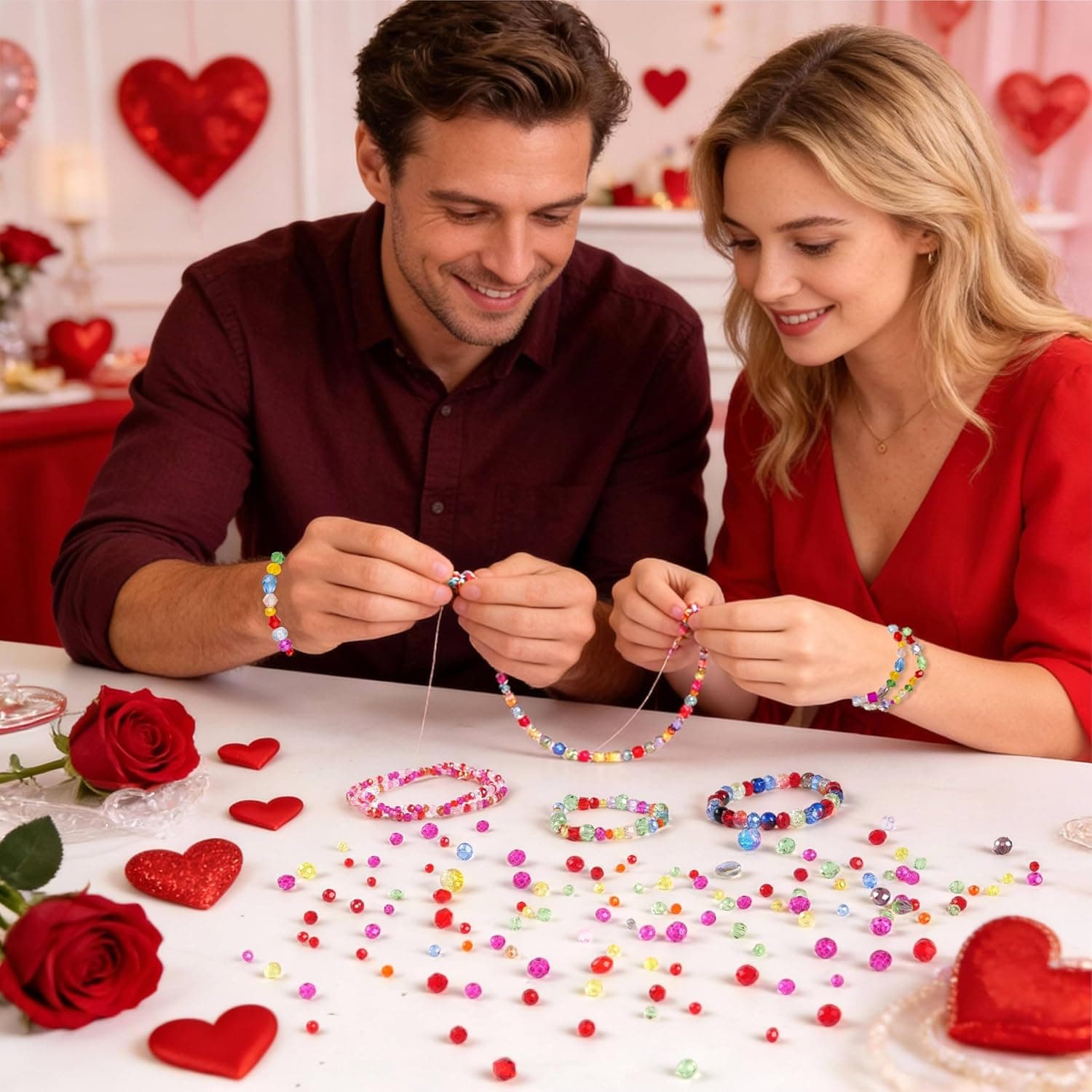 636pcs Glass Beads for Jewelry Making - Colorful Rainbow Craft Crystal Beads with Loose Beads Sparkly Beads Hole Drilled DIY for Bracelets Craft Earrings Making Valentine's Day Birthday Gifts Colorful Rainbow Crystal Beads 636pcs - Image 3