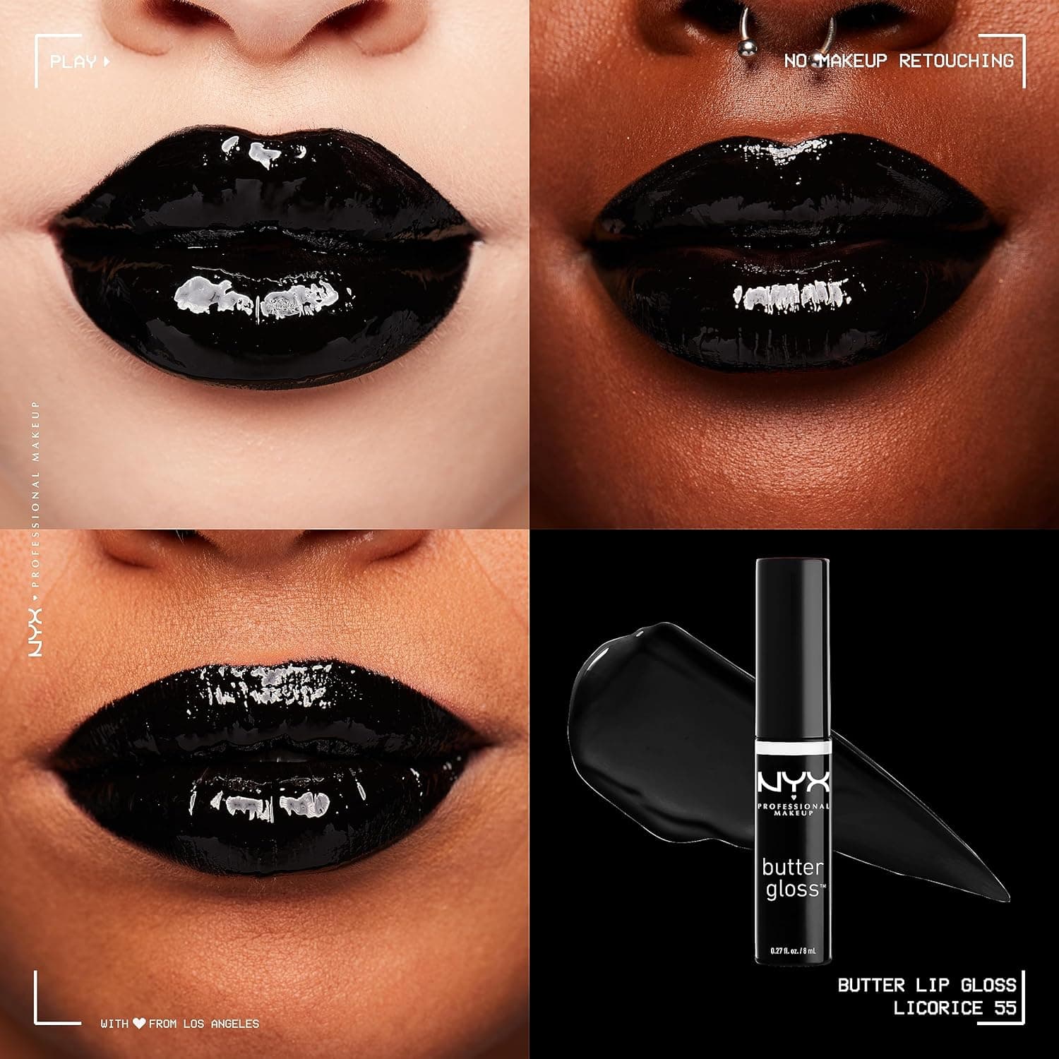 NYX PROFESSIONAL MAKEUP Butter Gloss, Non-Sticky Lip Gloss - Licorice (Black) 55 Licorice 0.27 Fl Oz (Pack of 1) - Image 4