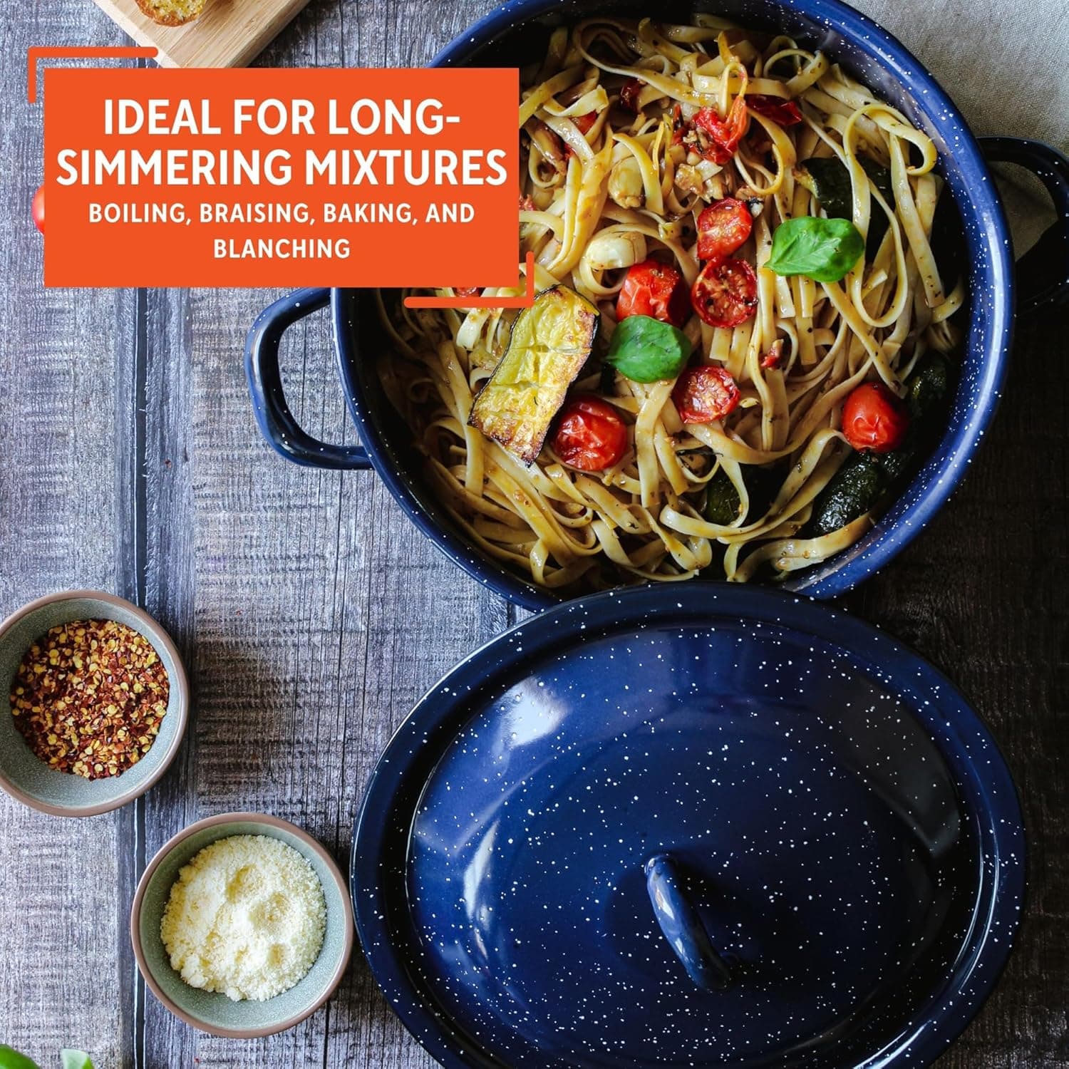 IMUSA 6Qt Blue Speckled Enamel Stock Pot with Lid, Traditional Mexican Enamel Cookware for Everyday Cooking and Kitchen Use 6 Quarts Stock Pot - Image 8