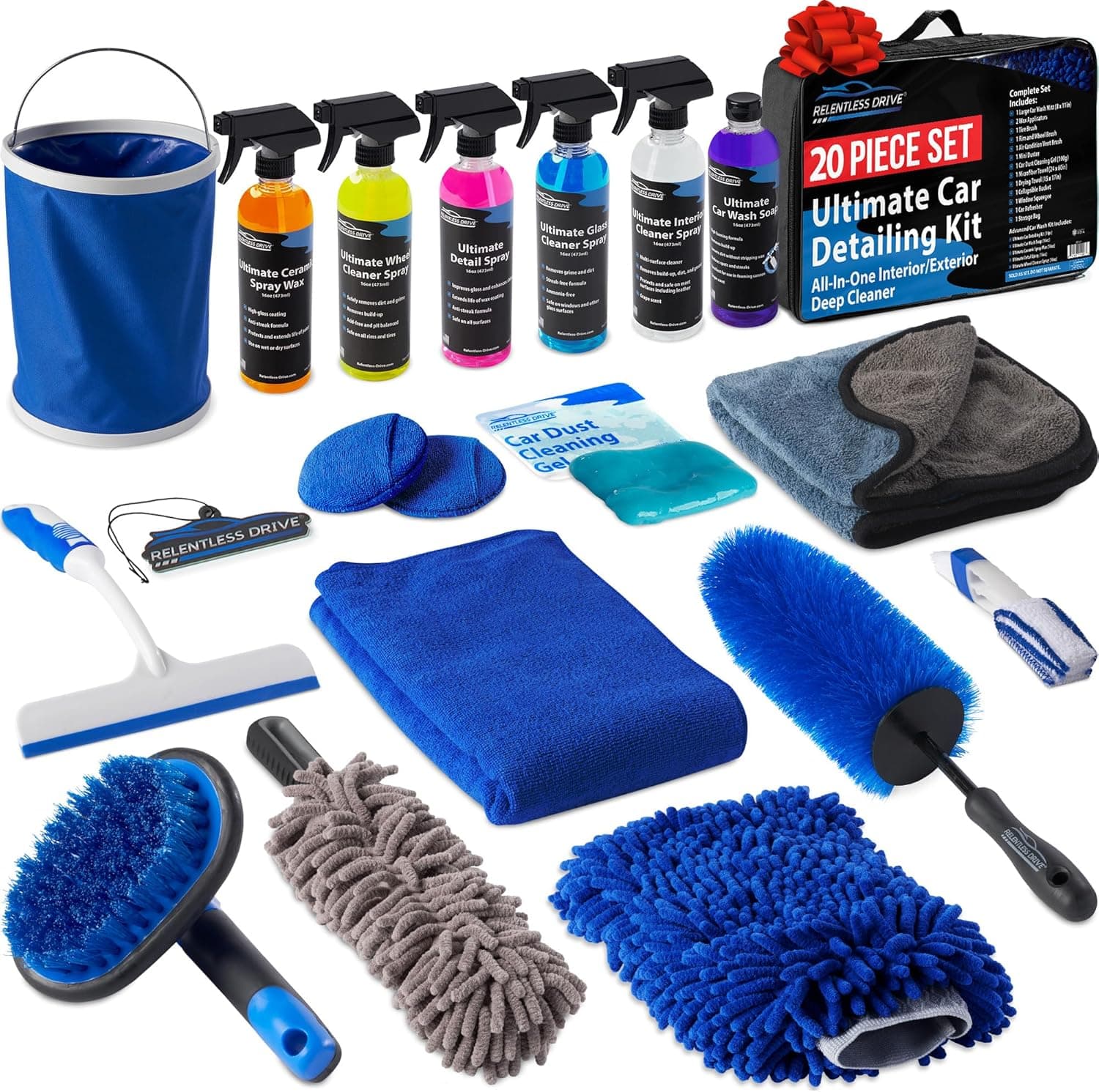 Relentless Drive Car Wash Kit (20pc) - Car Detailing & Car Cleaning Kit - Complete Car Wash Kit with Bucket - Car Wash Supplies Built for The Perfect Car Wash product image