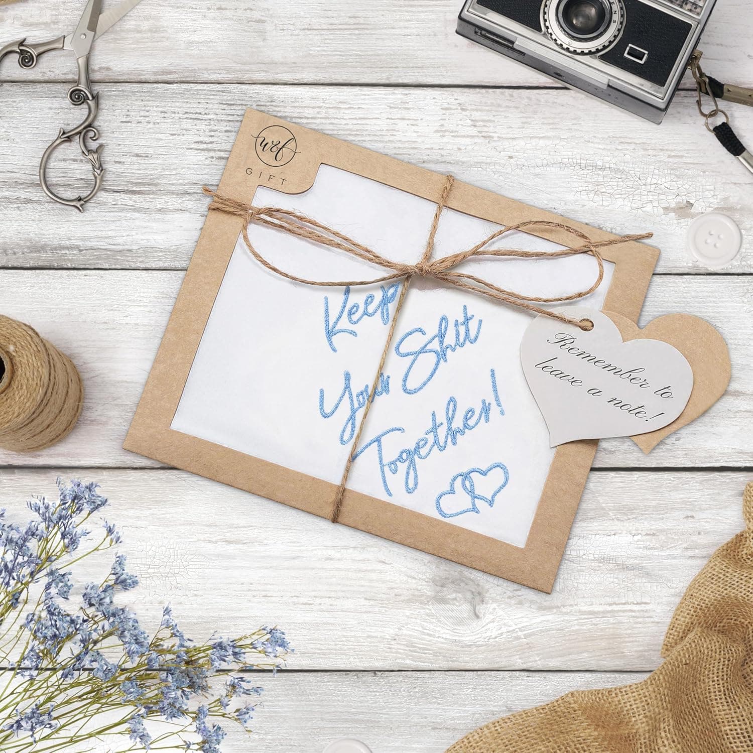 W&F GIFT Something Blue Wedding Gift Embroidered Handkerchief | Keep Your Shit Together! | Wedding Day Bride Gift - Image 3
