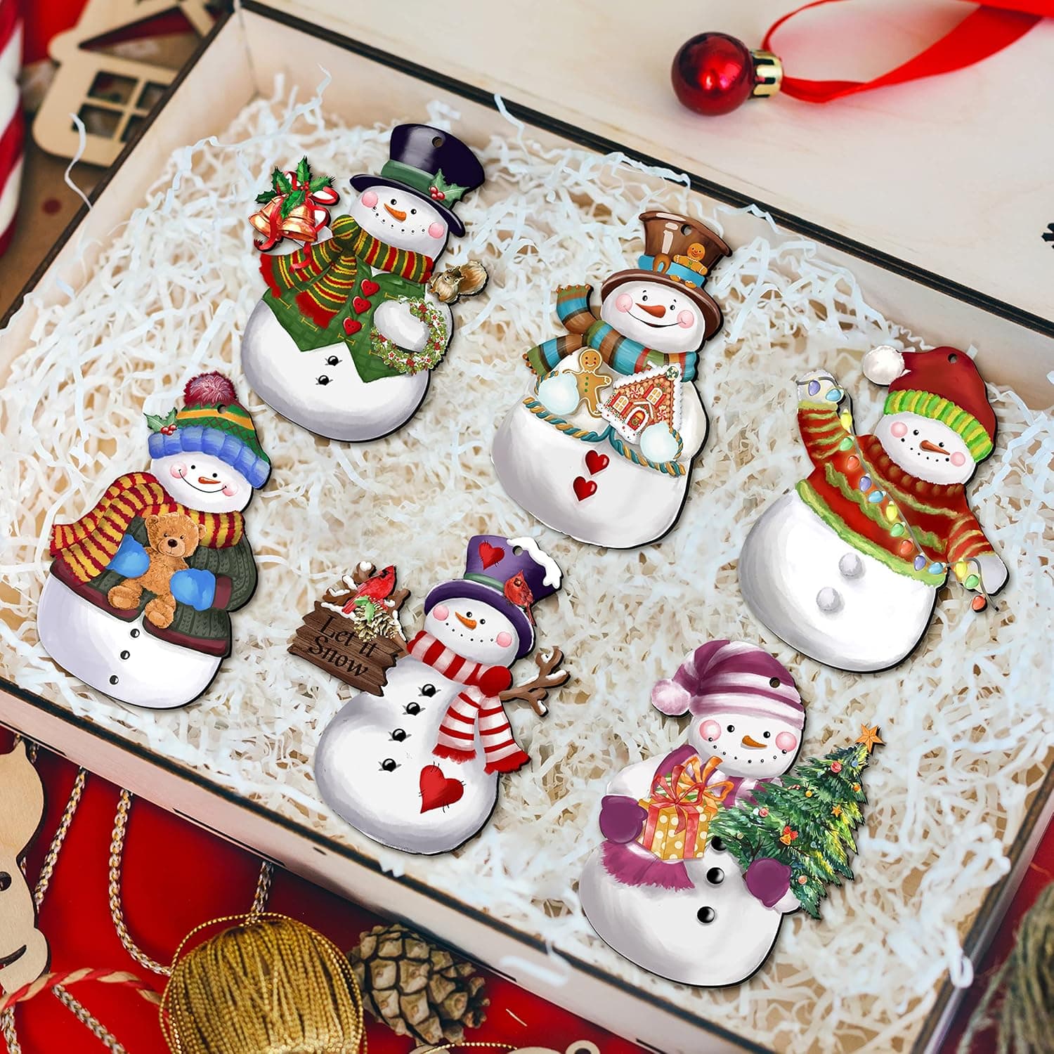 24 Pieces Christmas Snowman Wooden Ornaments Wood Hanging Decoration Set for Christmas Tree Hanging Wood Crafts Holiday Decor Xmas Party Supplies Xmas-Snowman-A - Image 4