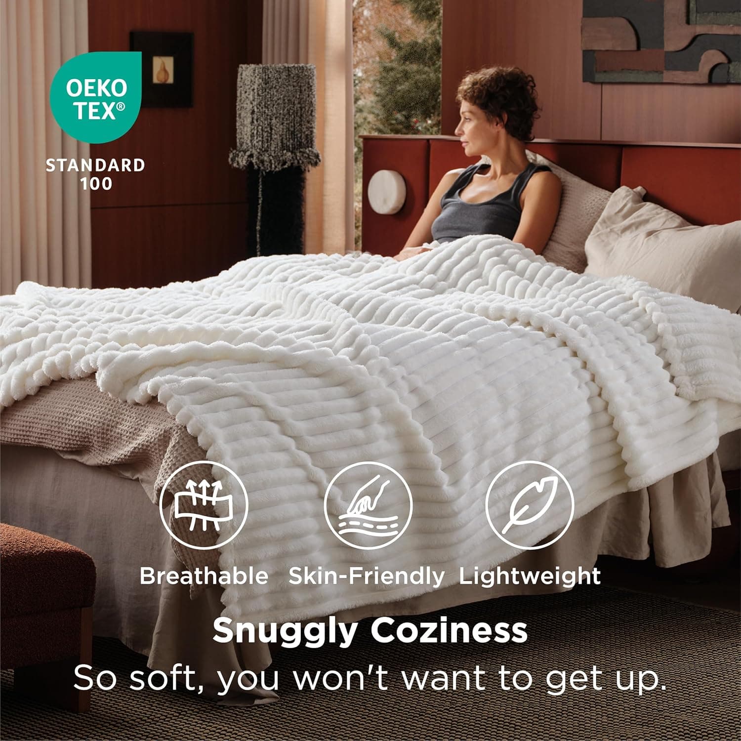 Bedsure GentleSoft Blankets Queen Size for Bed - Cozy Soft Sofa Couch Cover Blankets for Women, Cute Large Bedding Fleece Throws for Girls, Off White, 90x90 Inches Off White Queen (90" x 90") - Image 4