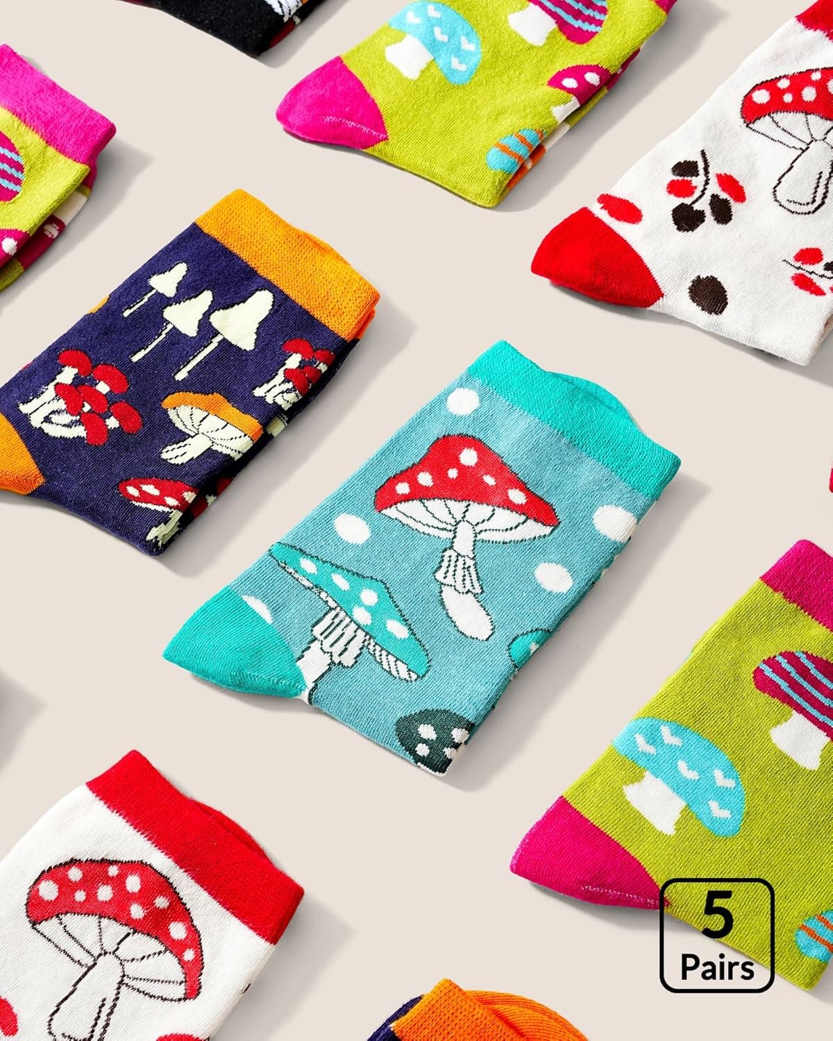 Jeasona Women's Mushroom Sunflower Cow Boston Terrier Pig Socks Gifts for Women Multicolored Mushrooms - Image 7