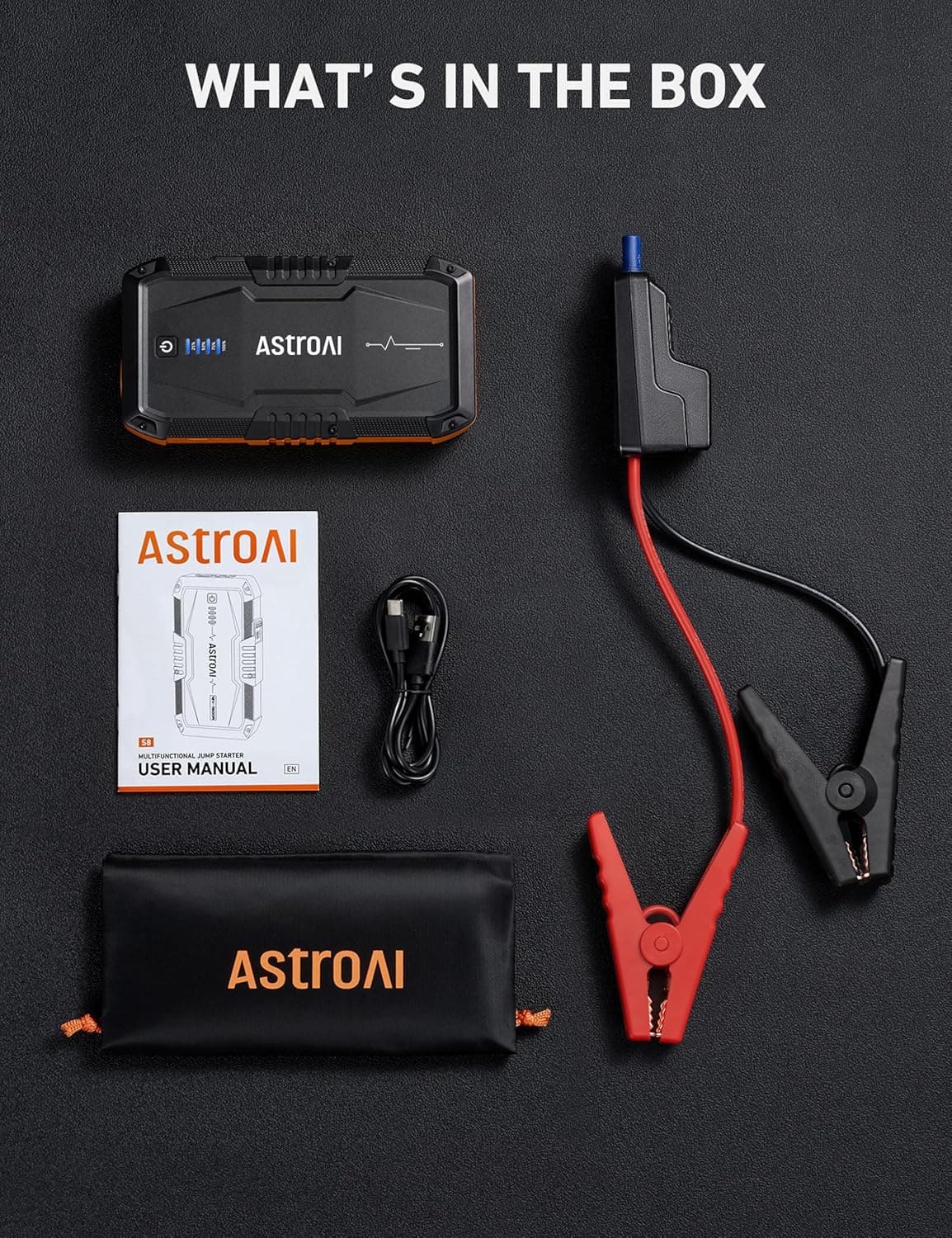 AstroAI S8 Arrancador de Batería para Auto, Paquete de Batería para Arrancar Autos de Hasta 6.0L Gasolina y 3.0L Diésel, Caja de Arranque Portátil de 12V con Linterna de 3 Modos y Cables de Arranque (Naranja) Naranja - 1500A (S8) - Image 8