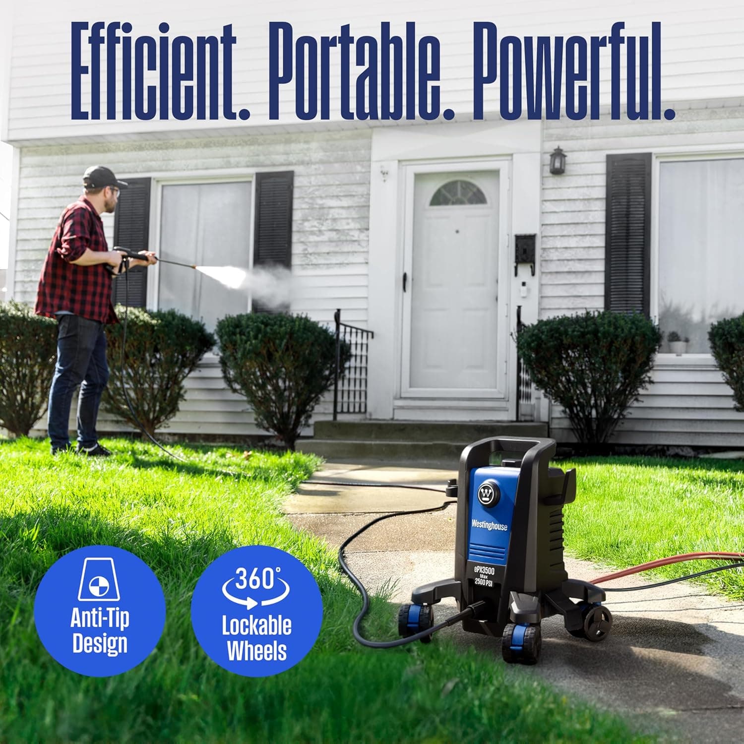 Westinghouse ePX3500 Electric Pressure Washer, 2500 Max PSI 1.76 Max GPM with Anti-Tipping Technology, Onboard Soap Tank, Pro-Style Steel Wand, 5-Nozzle Set, for Cars/Fences/Driveways/Home/Patios - Image 2