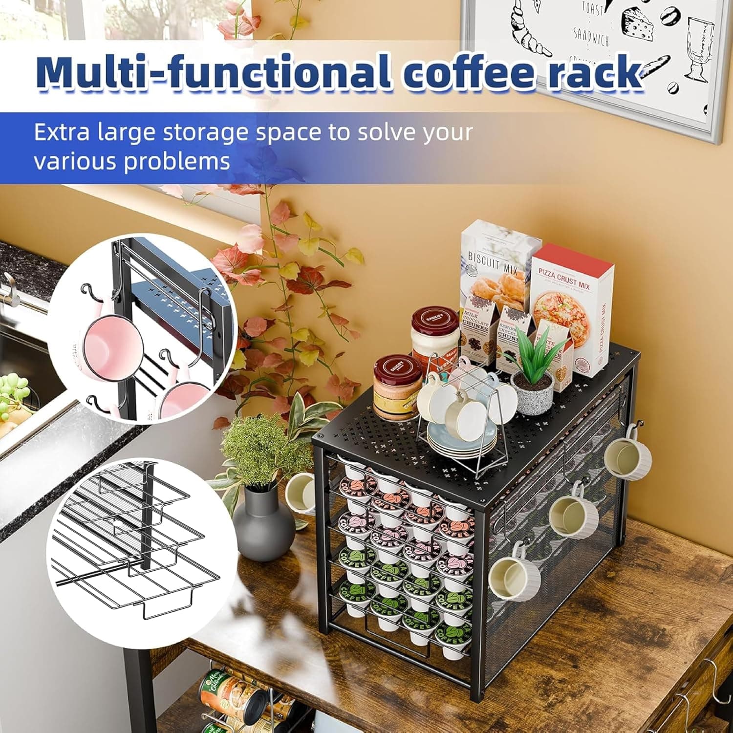 Simple Trending 5 Tier Coffee Pod Holder for K Cup, 160 Pod Pack Capacity Rack, Metal, Black 5 Tier Black-Metal - Image 4