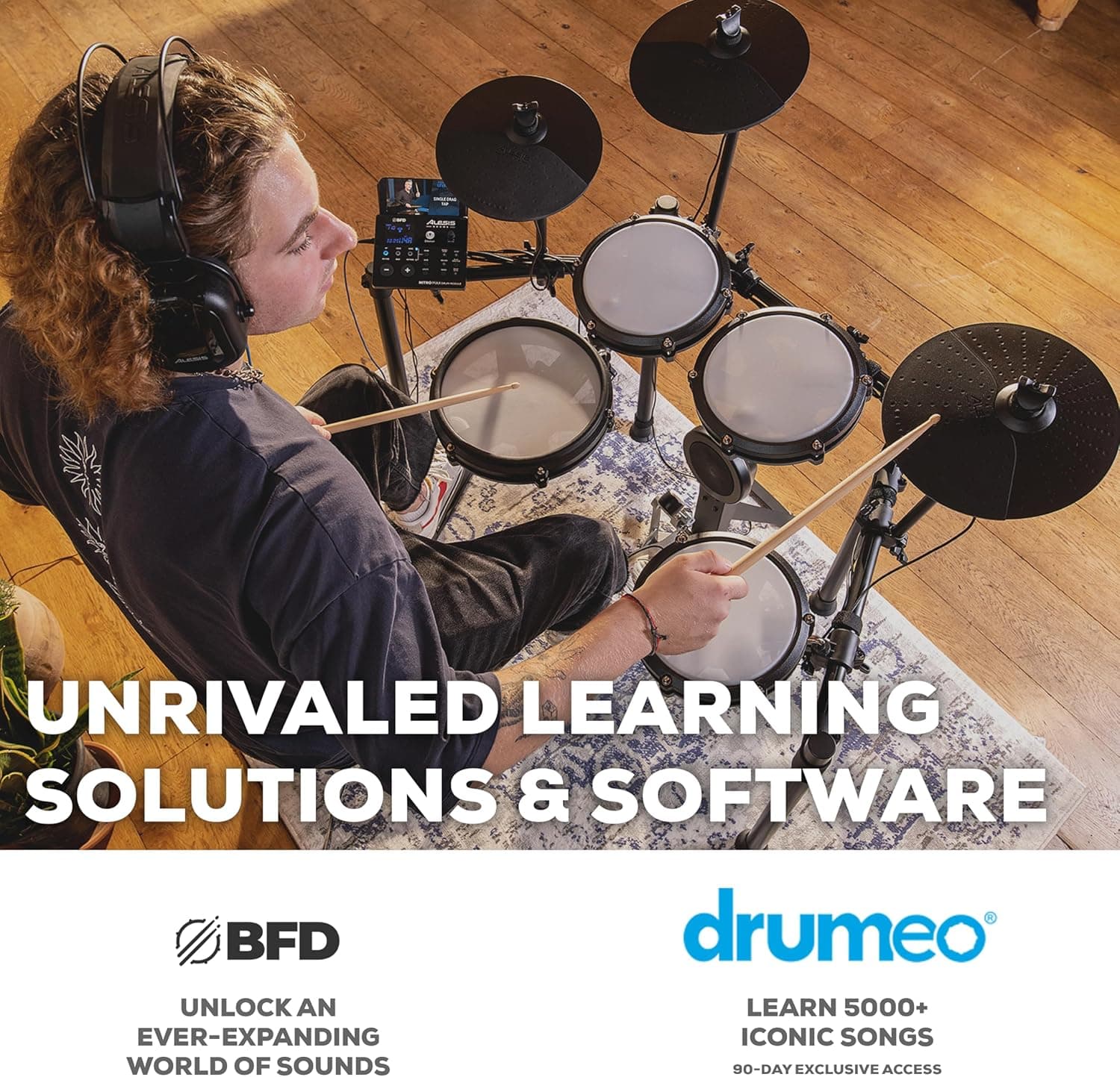 Alesis Nitro Max Kit Electric Drum Set with Quiet Mesh Pads, 10" Dual Zone Snare, Bluetooth, 440+ Authentic Sounds, Drumeo, USB MIDI, Kick Pedal Drum Set only - Image 6