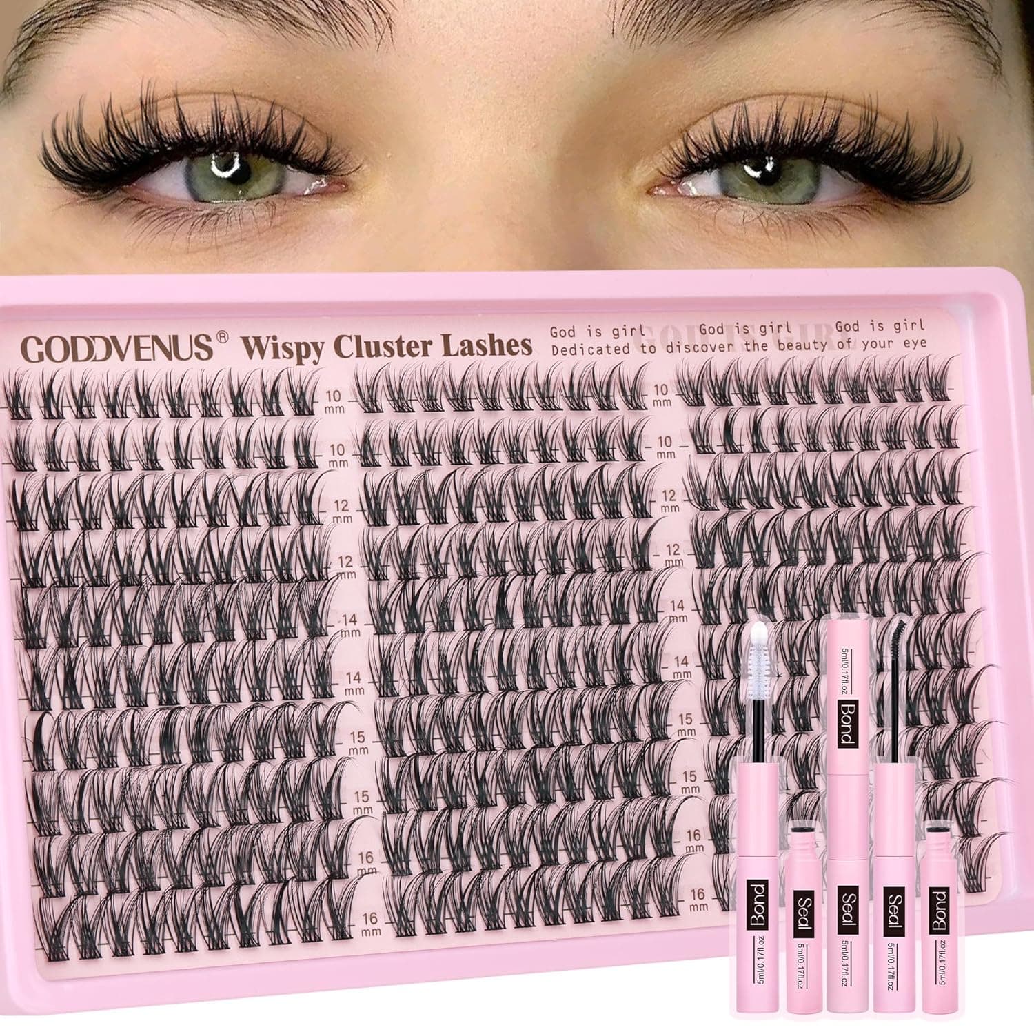 Lash Clusters Kit Wispy Eyelash Clusters Lashes Natural DIY Lash Extension Kit 10-16mm Cluster Eyelash Extensions Kit 300pcs C Curl Individual Lashes Cluster Eyelash (No Tweezers) E-CC Curl no tweezers - Image 2