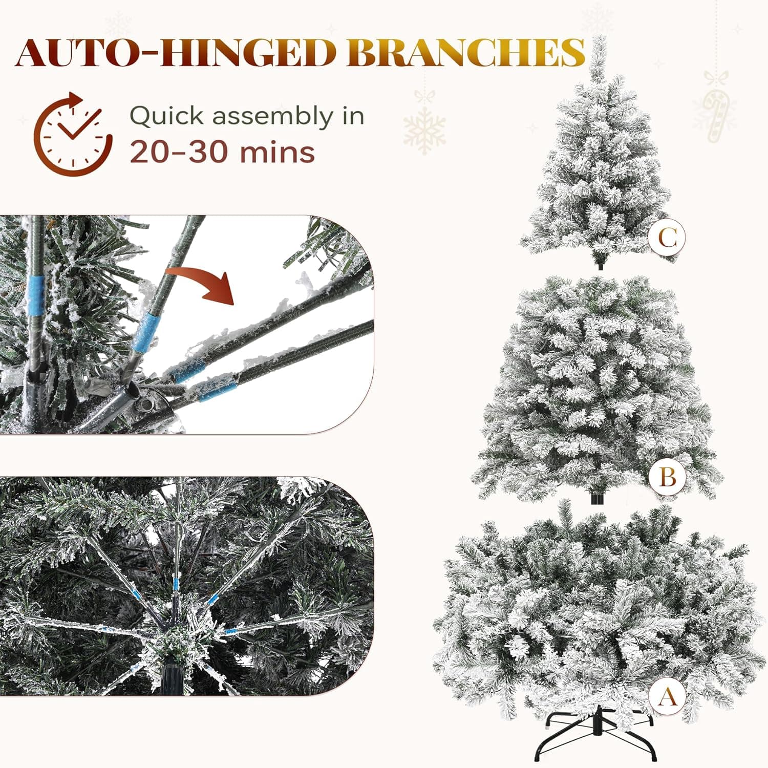 YITAHOME Prelit Snow Flocked Artificial Full Christmas Tree 6ft with Remote Control, Christmas Pine Tree with 11 Light-Modes, 1000 Branch Tips, and Foldable Base for Home, Party Decoration White 6ft - Image 3