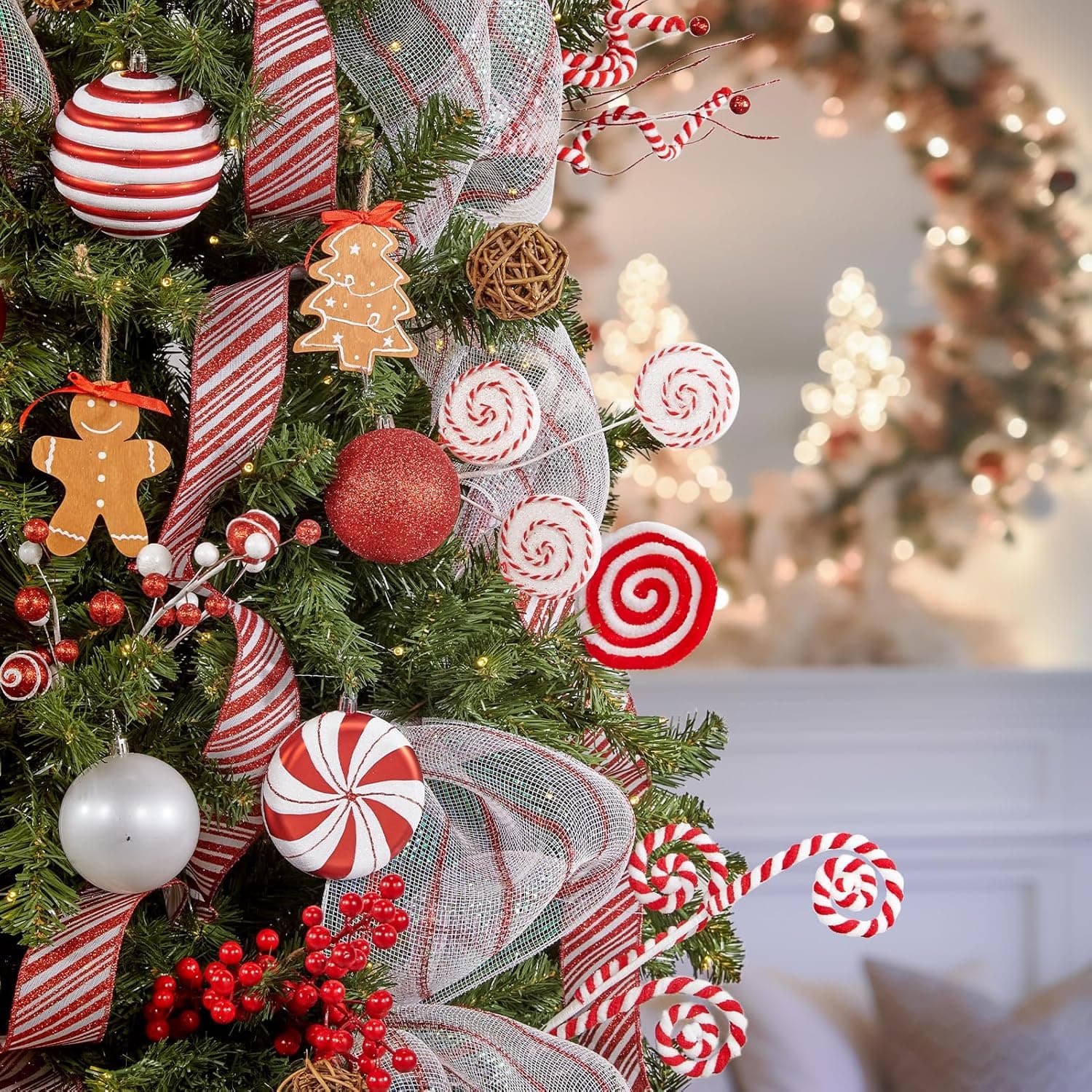 WBHome Decorated Artificial Christmas Tree Ornaments, Candy Cane Christmas Decorations, Ornaments Set (Tree is not Included) Candy Ornaments Set - Image 9