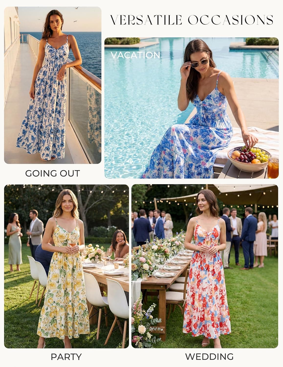 GRACE KARIN Women's 2026 Summer Maxi Dress Floral Tie Front Spaghetti Strap Casual Boho Beach Flowy Sundress with Pockets Large White Yellow Flowers - Image 7