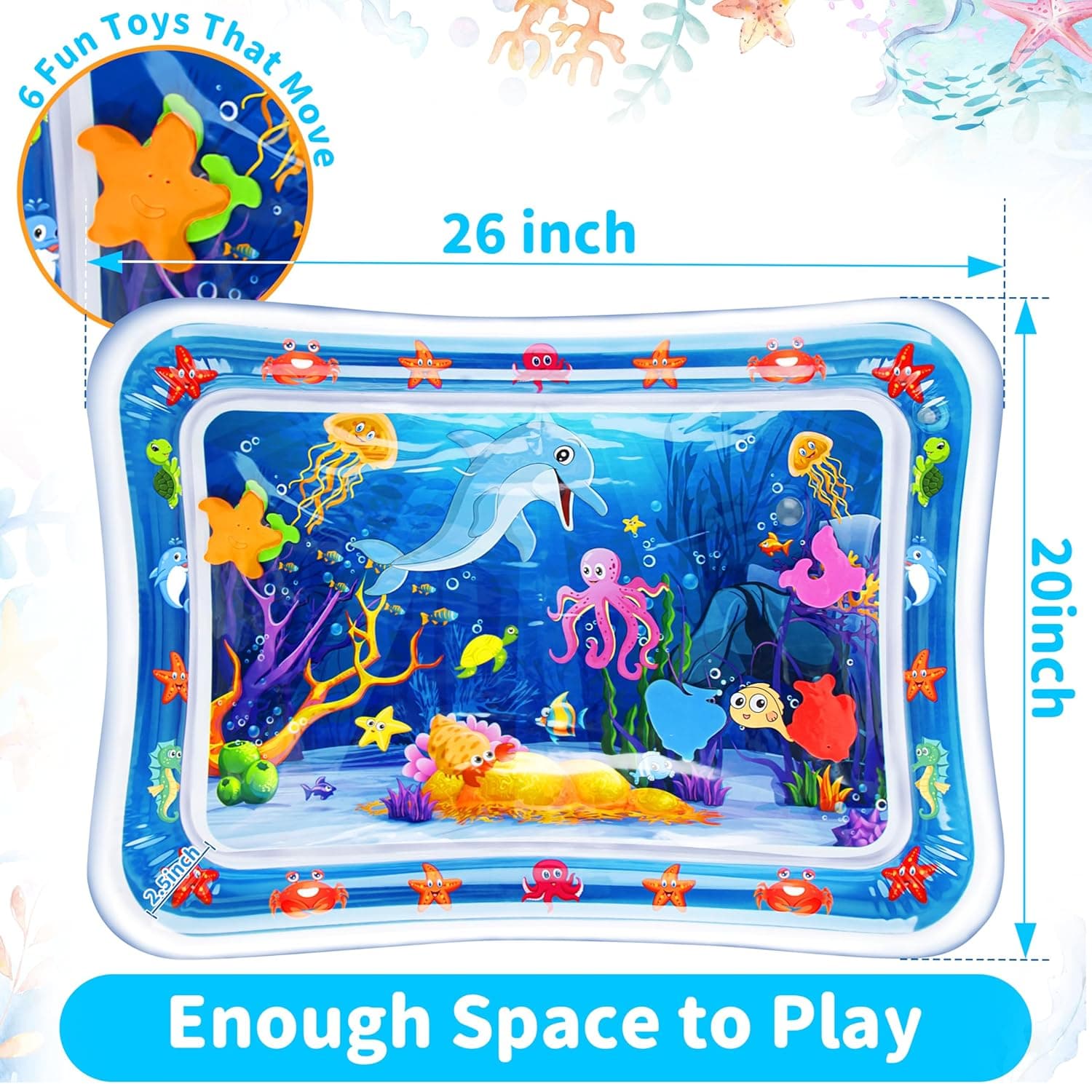 Tummy Time Water Mat丨Inflatable Tummy Time Water Play Mat for Babies, Infants and Toddlers 3 to 24 Months Promote Development Toys Baby Toys essentials and Gifts Blue - Image 6