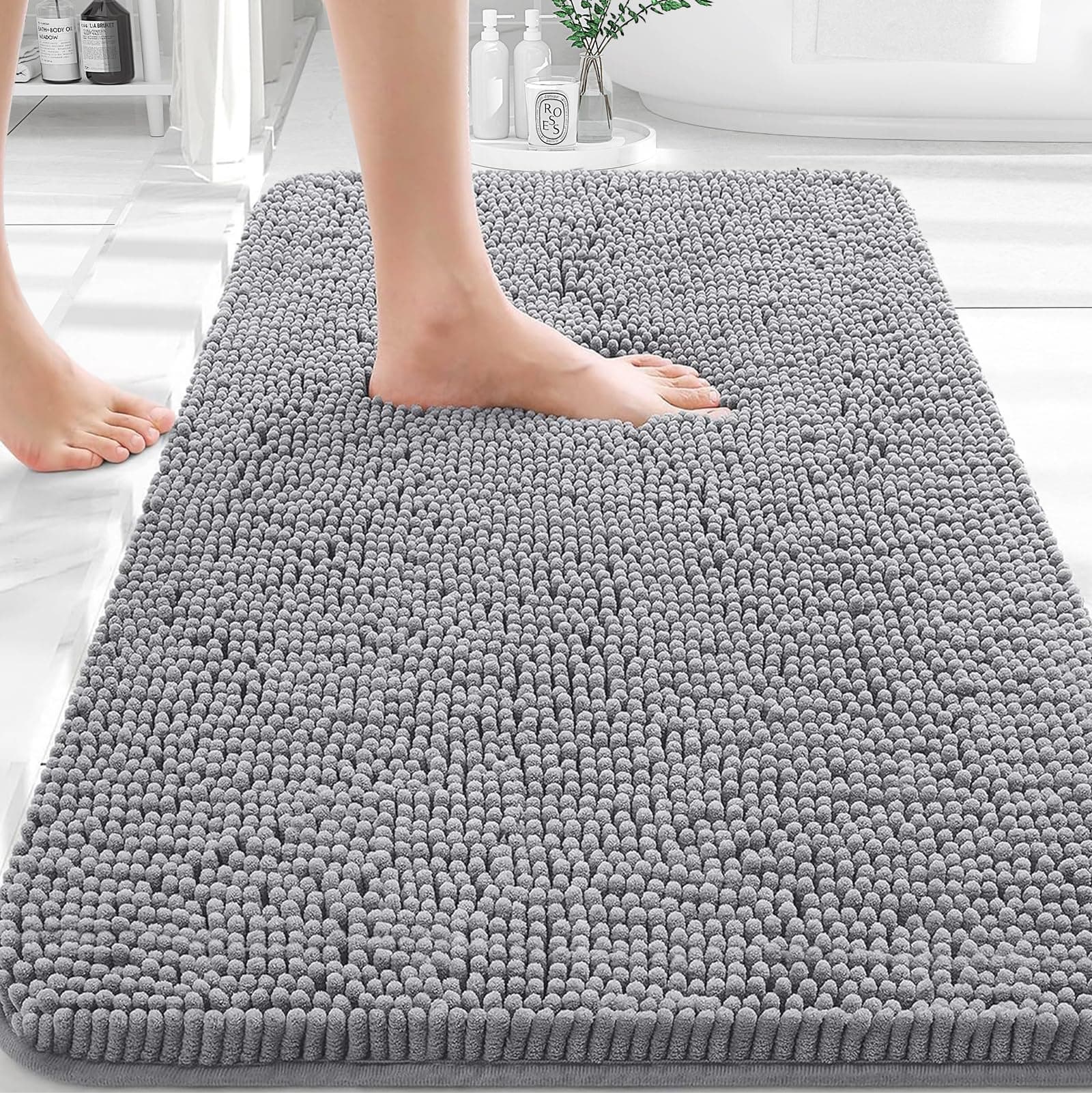 OLANLY Bathroom Rugs 30x20, Extra Soft Absorbent Chenille Bath Rugs, Rubber Backing Quick Dry, Machine Washable Bath Mats for Bathroom Floor, Tub and Shower, Home Decor Accessories, Grey 30" x 20" Grey